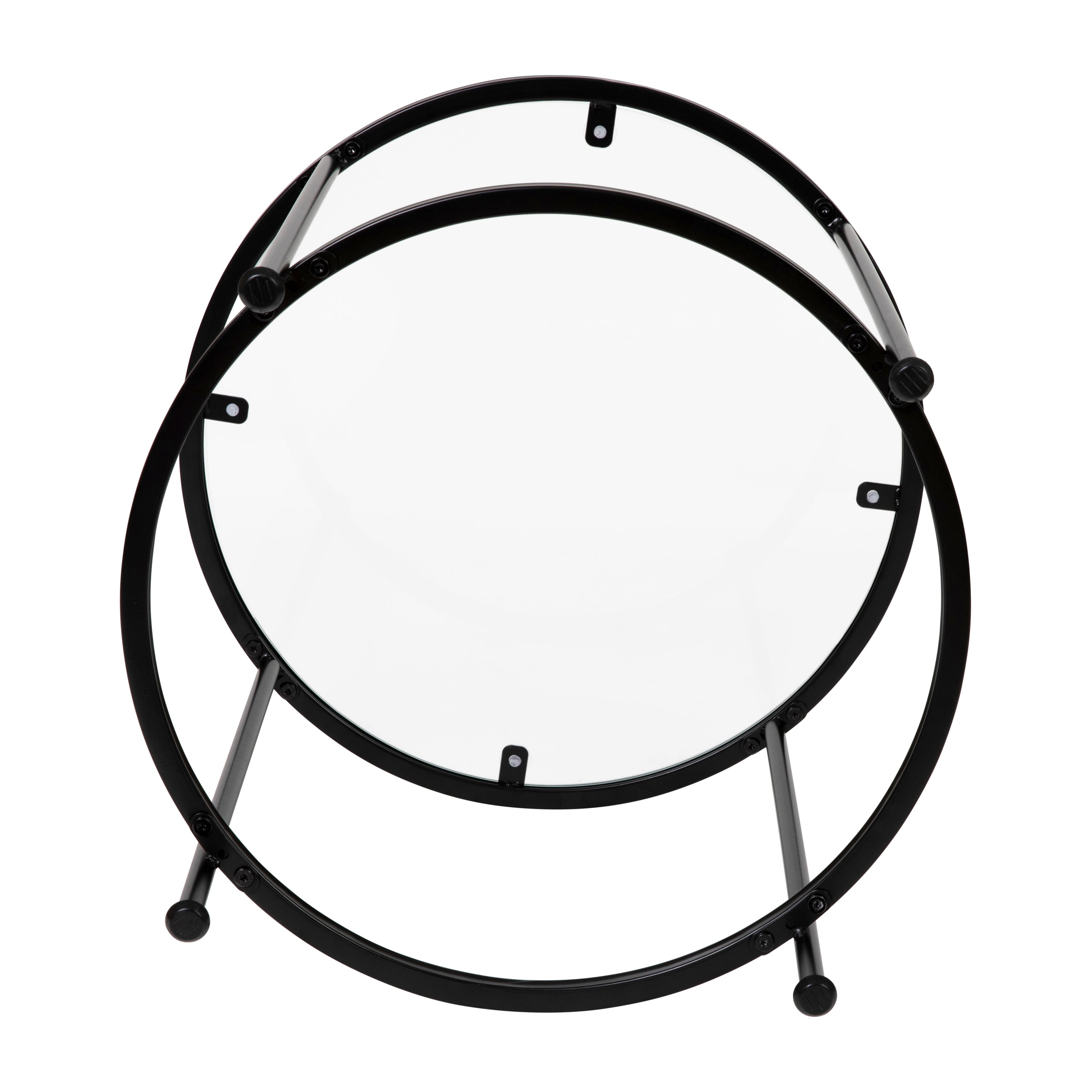 Astoria Collection Round End Table - Modern Clear Glass Accent Table with Matte Black Frame