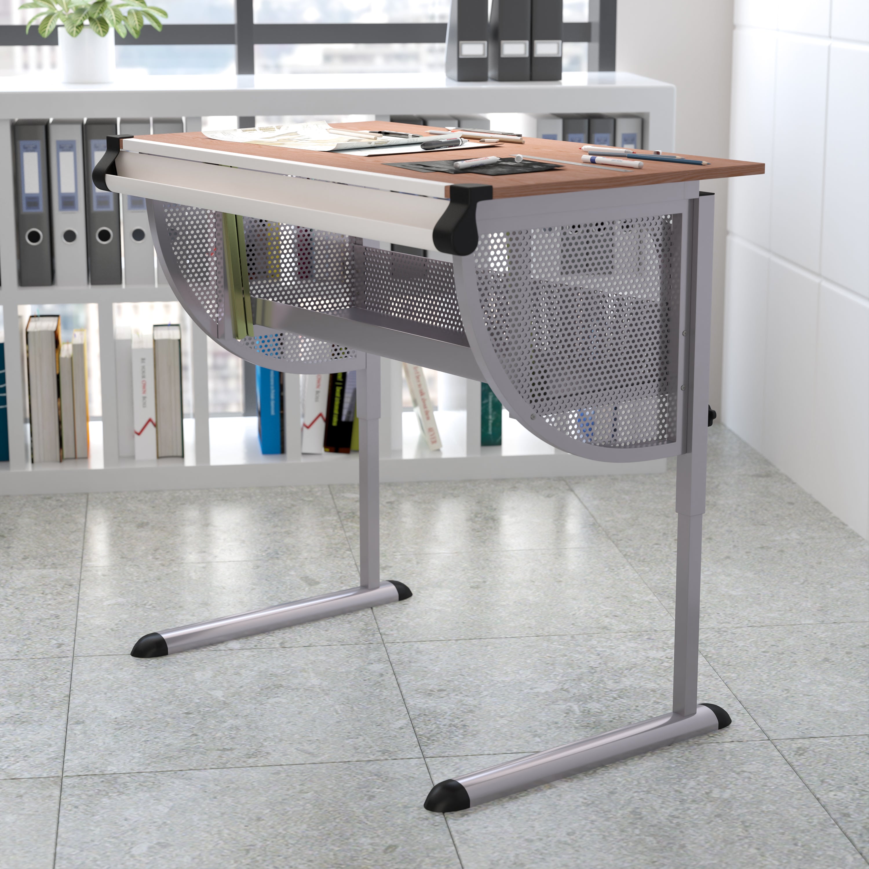 Berkley Adjustable Drawing and Drafting Table with Pewter Frame