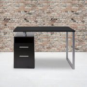 Harwood Dark Ash Wood Grain Finish Computer Desk with Two Drawers and Silver Metal Frame