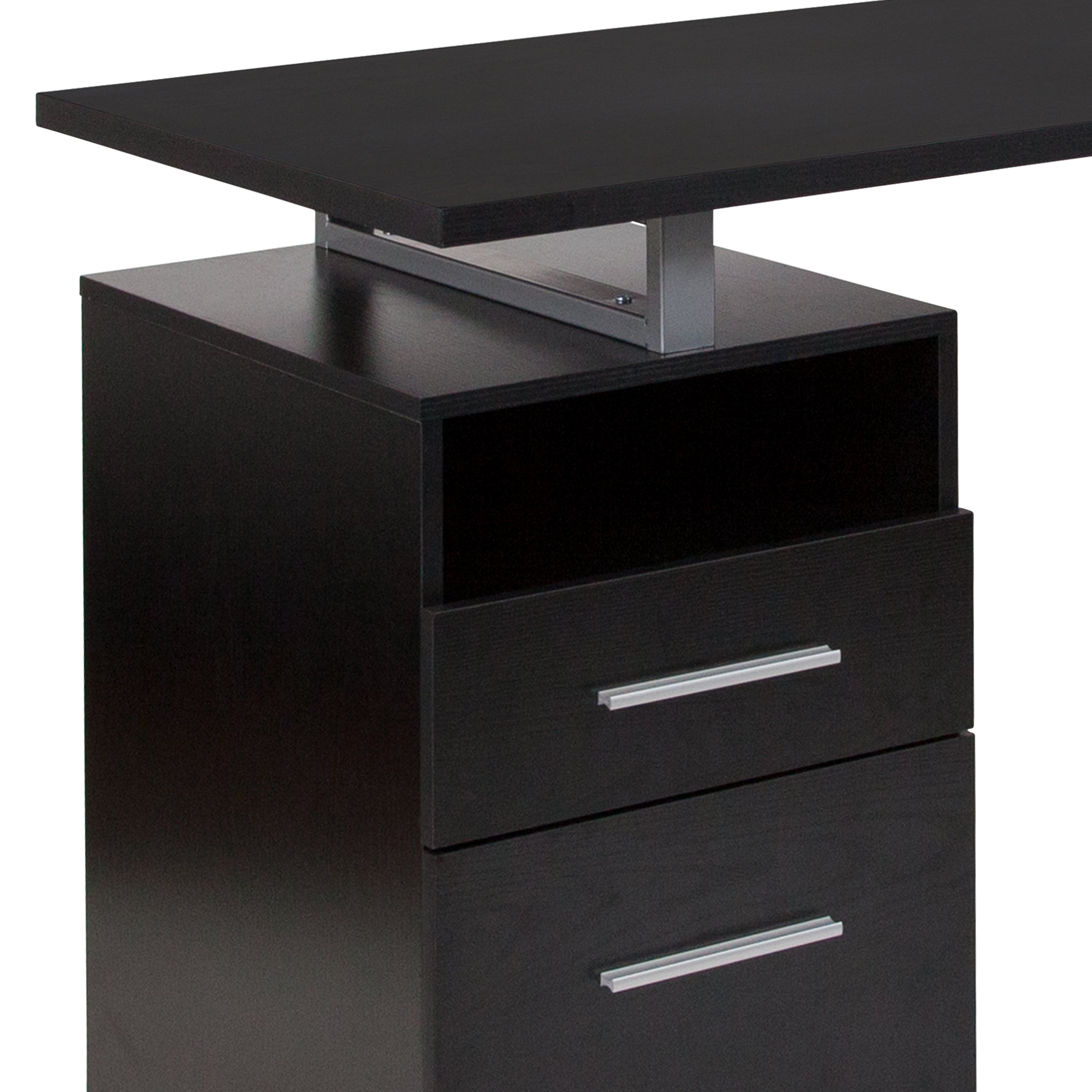 Harwood Dark Ash Wood Grain Finish Computer Desk with Two Drawers and Silver Metal Frame