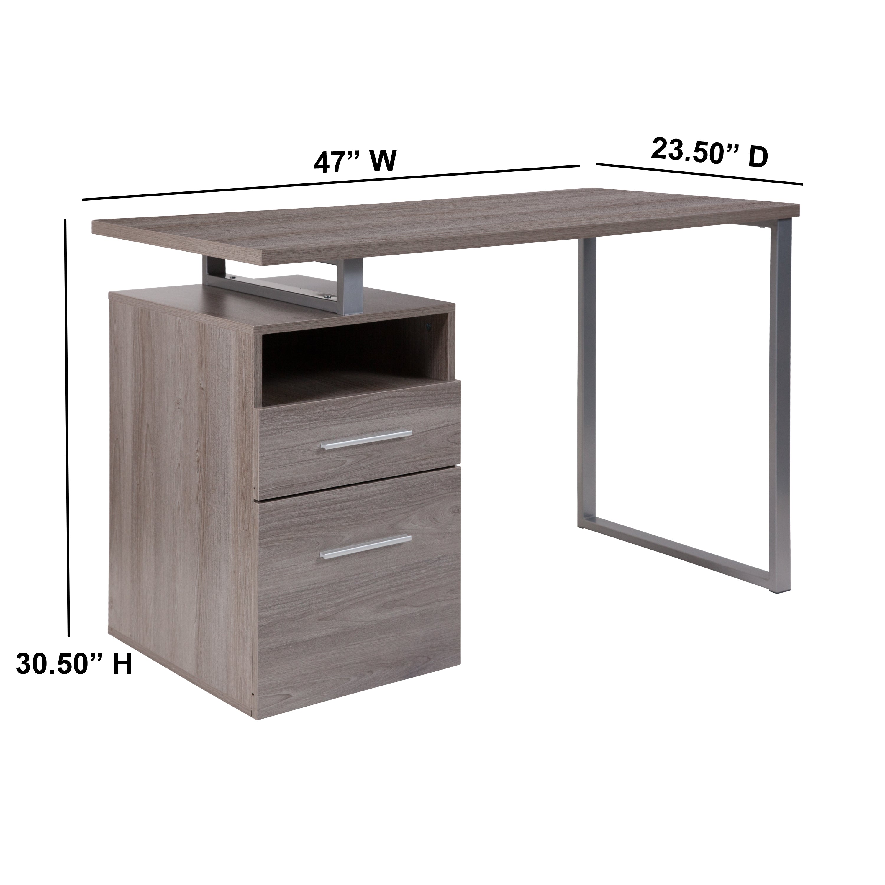 Harwood Light Ash Wood Grain Finish Computer Desk with Two Drawers and Silver Metal Frame
