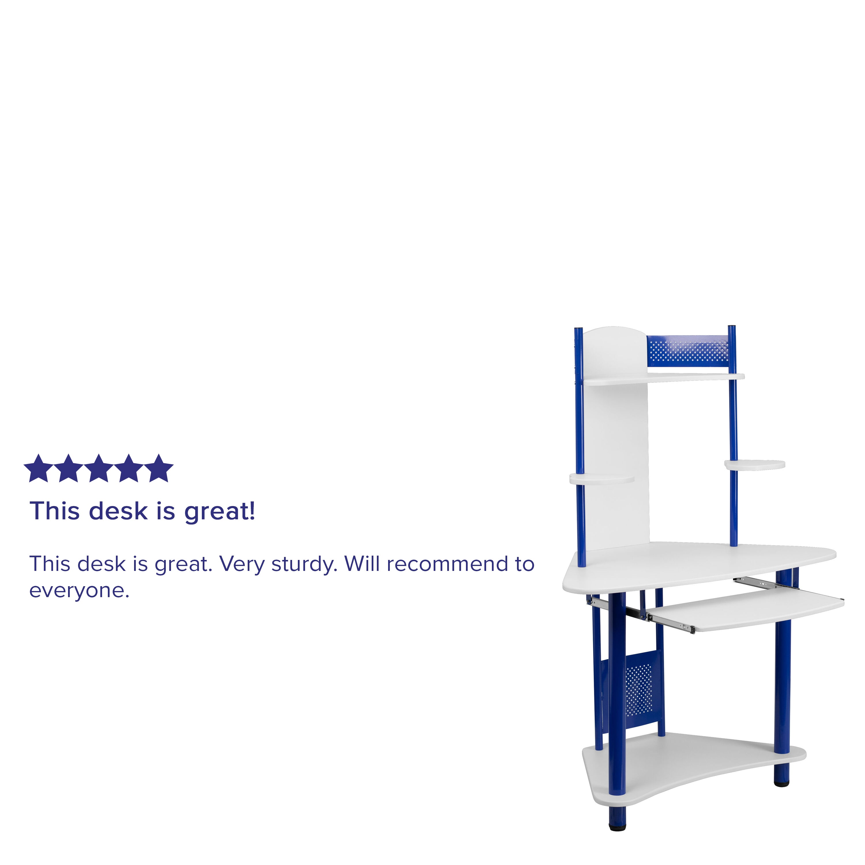 Walker Blue Corner Computer Desk with Hutch