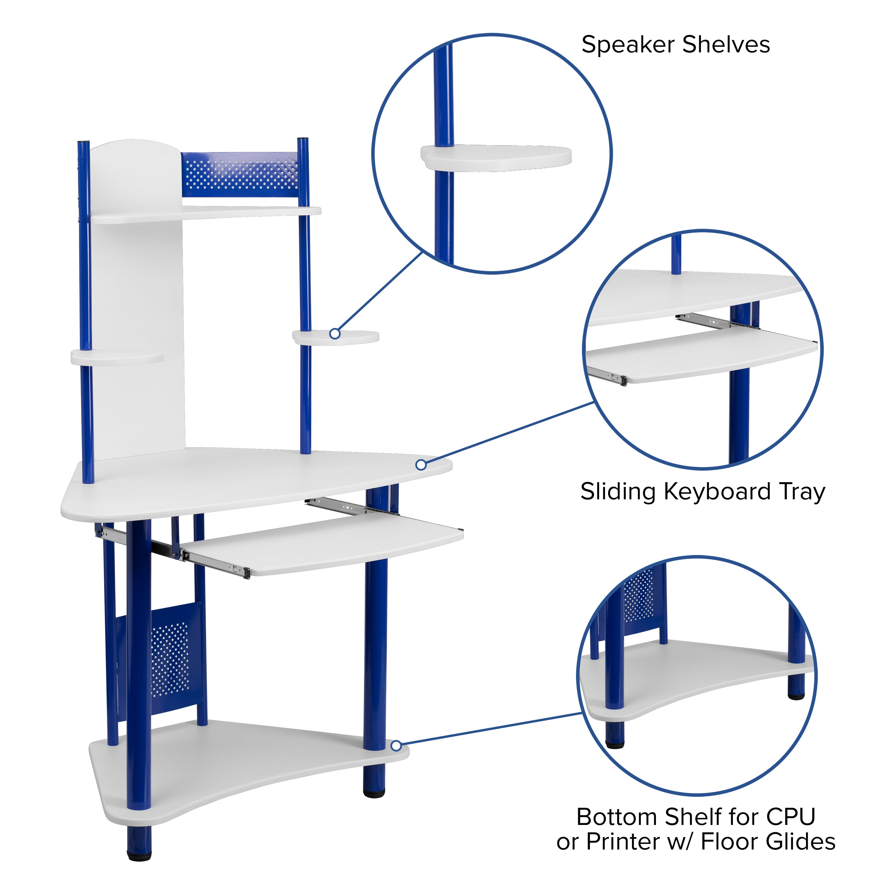 Walker Blue Corner Computer Desk with Hutch