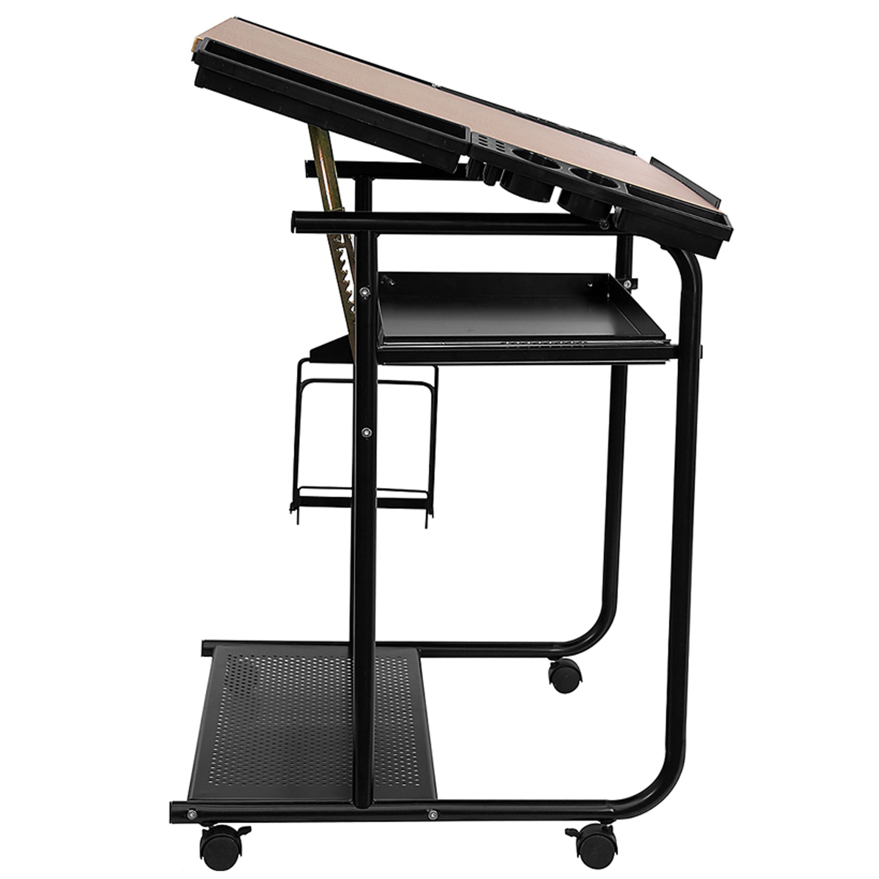 Swanson Adjustable Drawing and Drafting Table with Black Frame and Dual Wheel Casters
