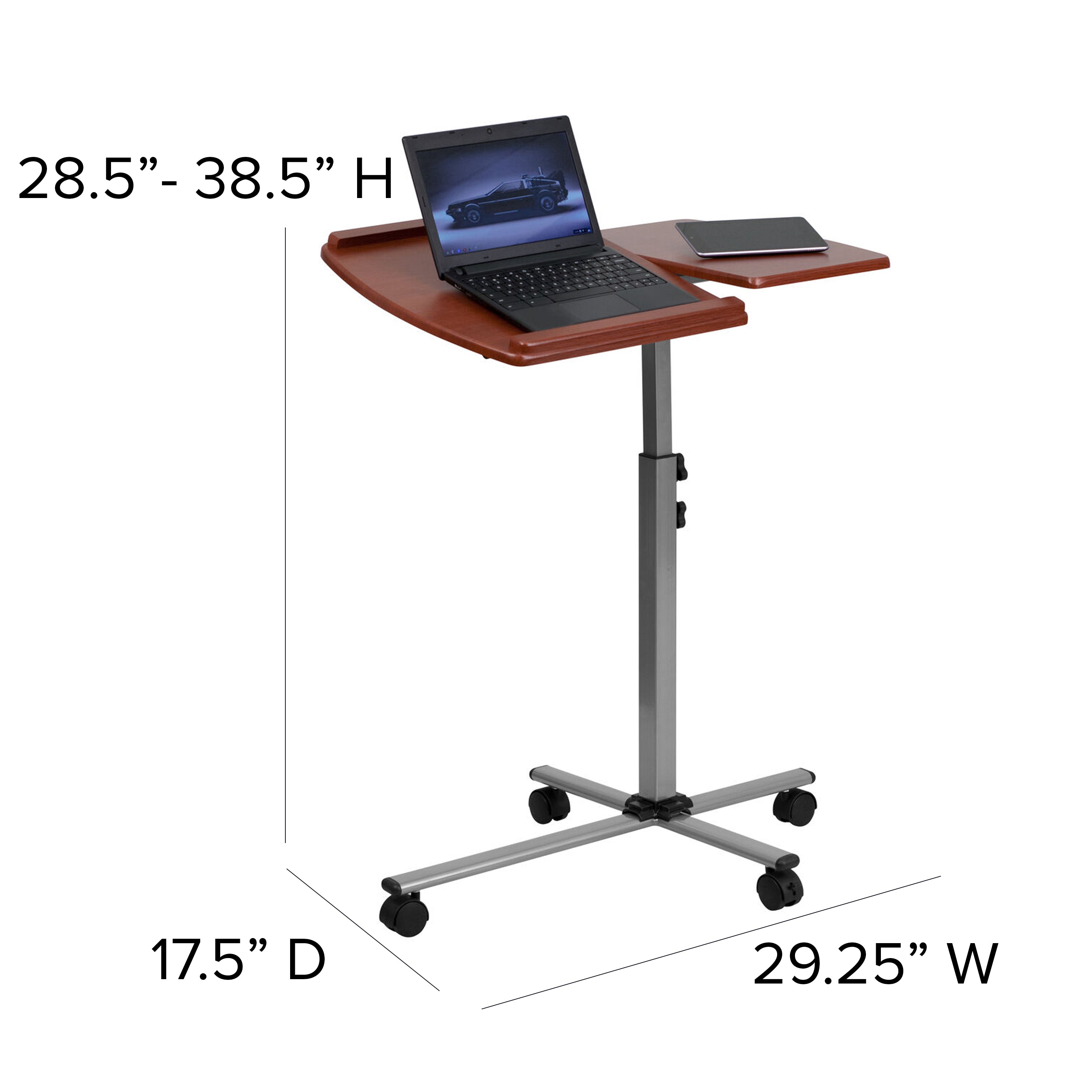 Dunbar Angle and Height Adjustable Mobile Laptop Computer Table with Cherry Top