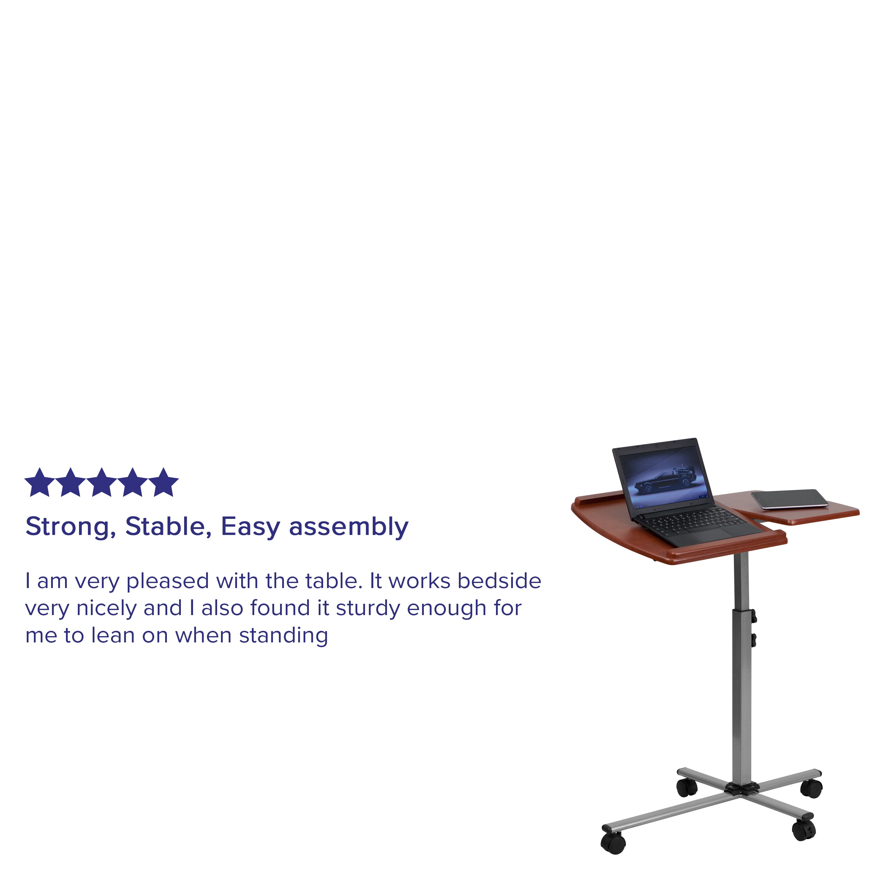 Dunbar Angle and Height Adjustable Mobile Laptop Computer Table with Cherry Top