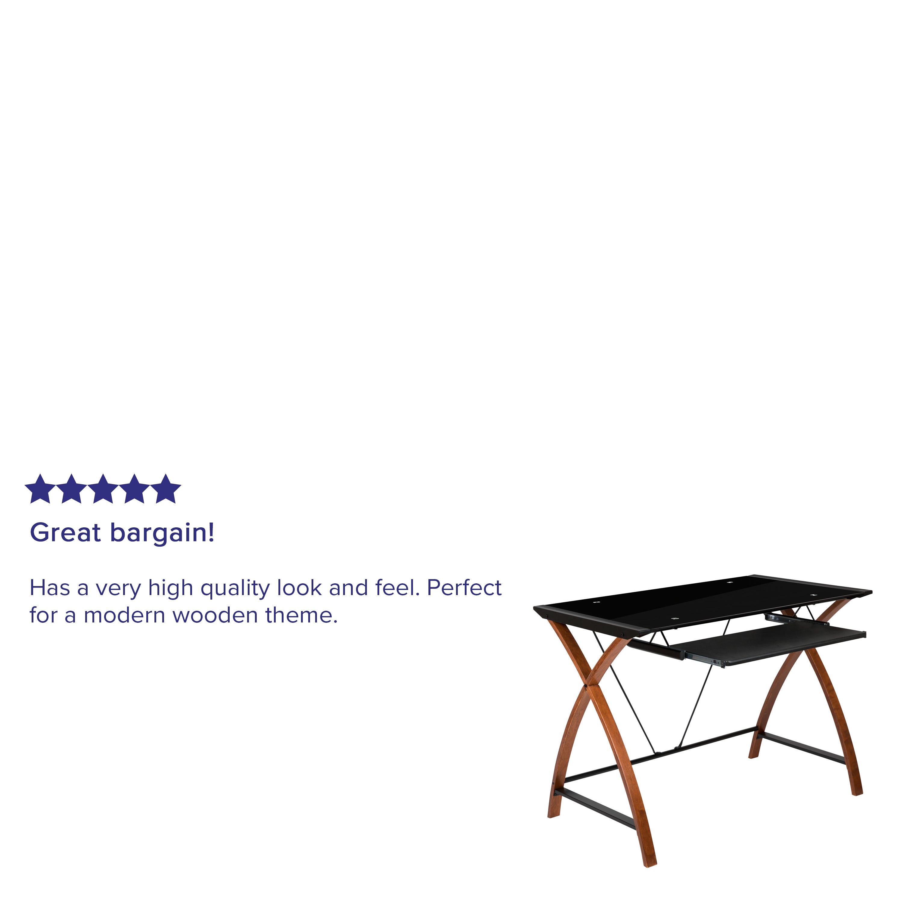 Jude Black Glass Computer Desk with Pull-Out Keyboard Tray and Crisscross Frame