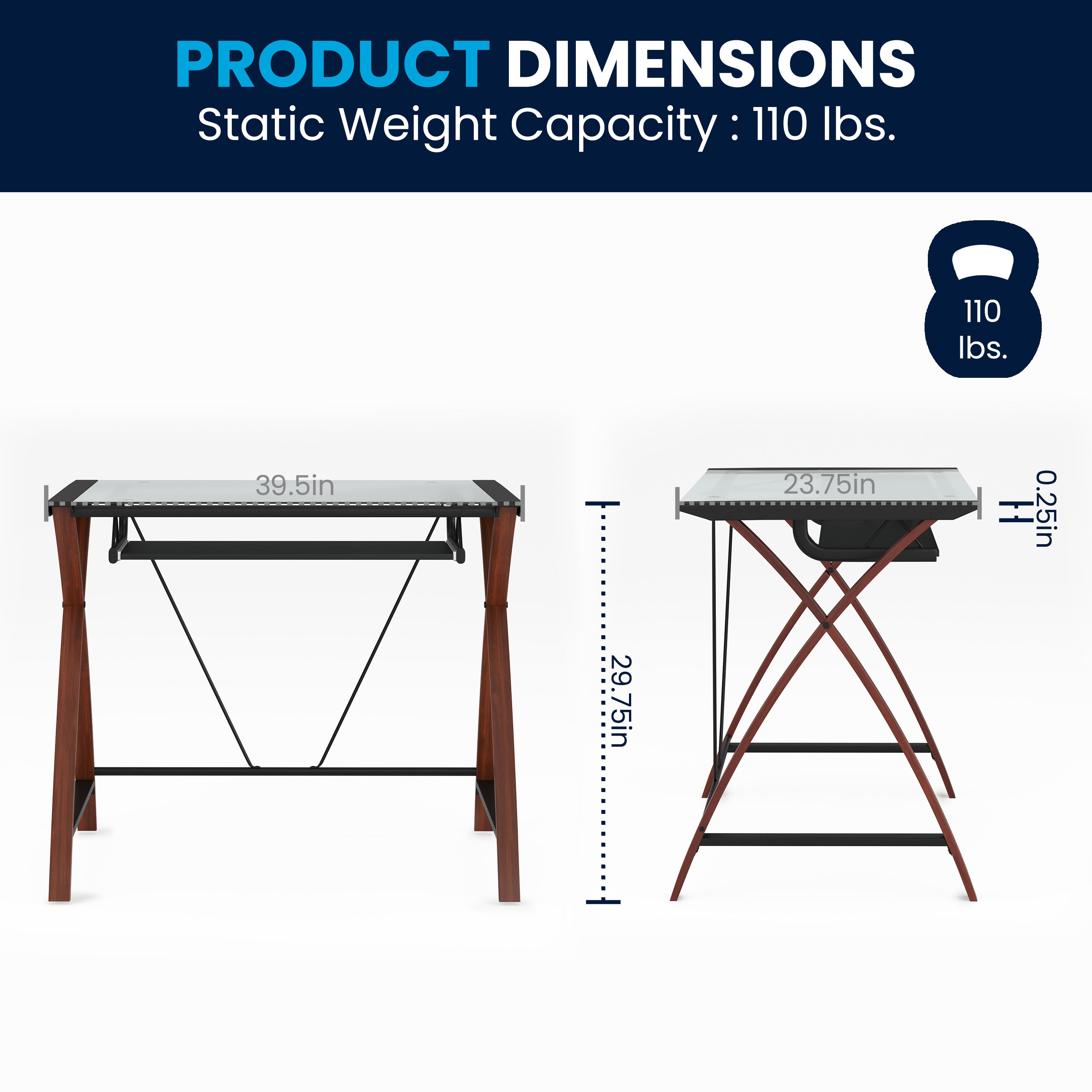 Jude Glass Computer Desk with Pull-Out Keyboard Tray and Crisscross Frame