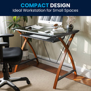Jude Glass Computer Desk with Pull-Out Keyboard Tray and Crisscross Frame