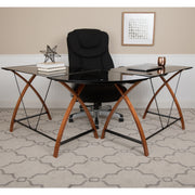 Jude Black Glass L-Shape Corner Computer Desk with Pull-Out Keyboard Tray