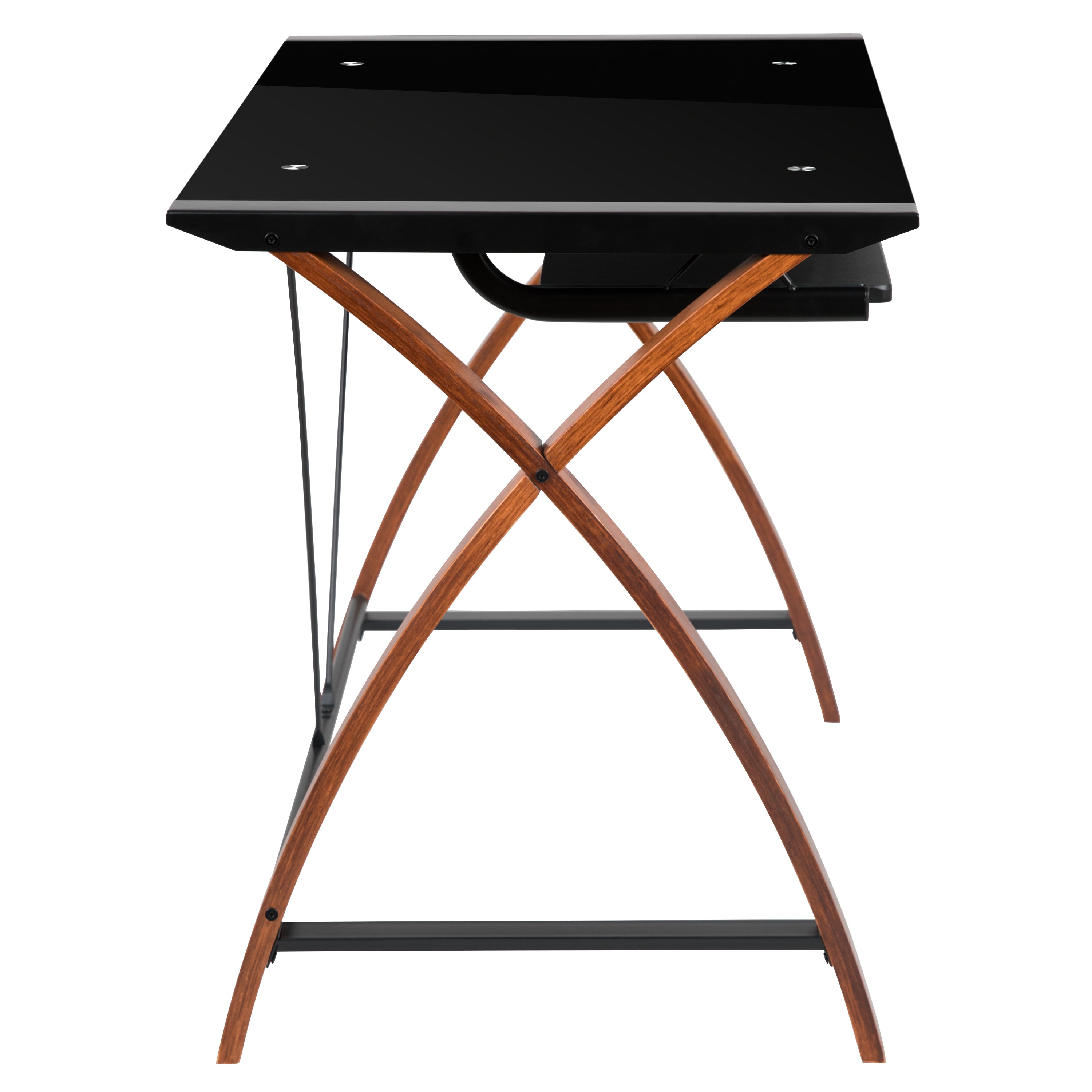 Jude Black Glass L-Shape Corner Computer Desk with Pull-Out Keyboard Tray