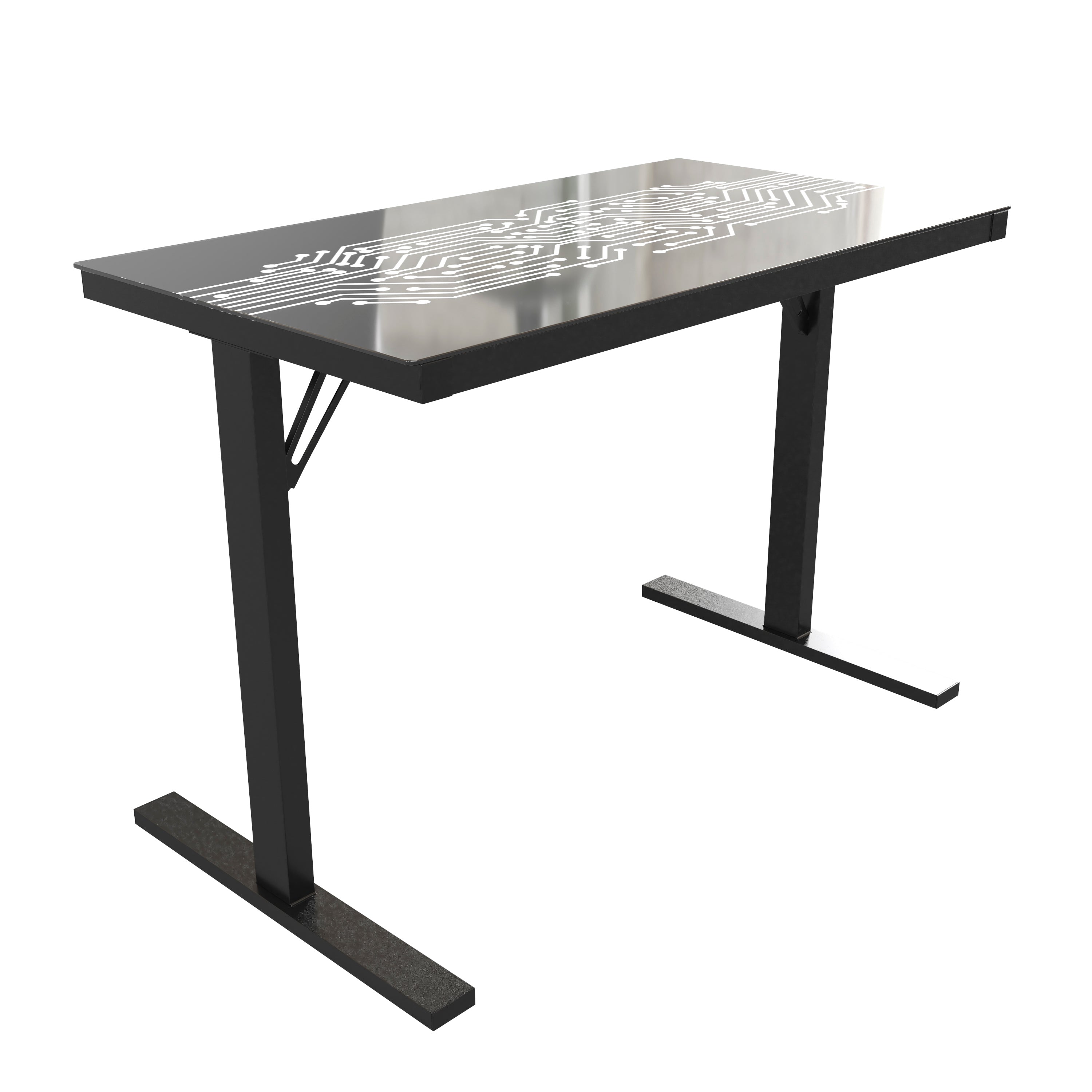 Shan 43" Commercial Grade Gaming Desk with LED Lights, Tempered Glass Desktop, Home or Office Computer Table, Steel Frame with LED Light Remote, Black