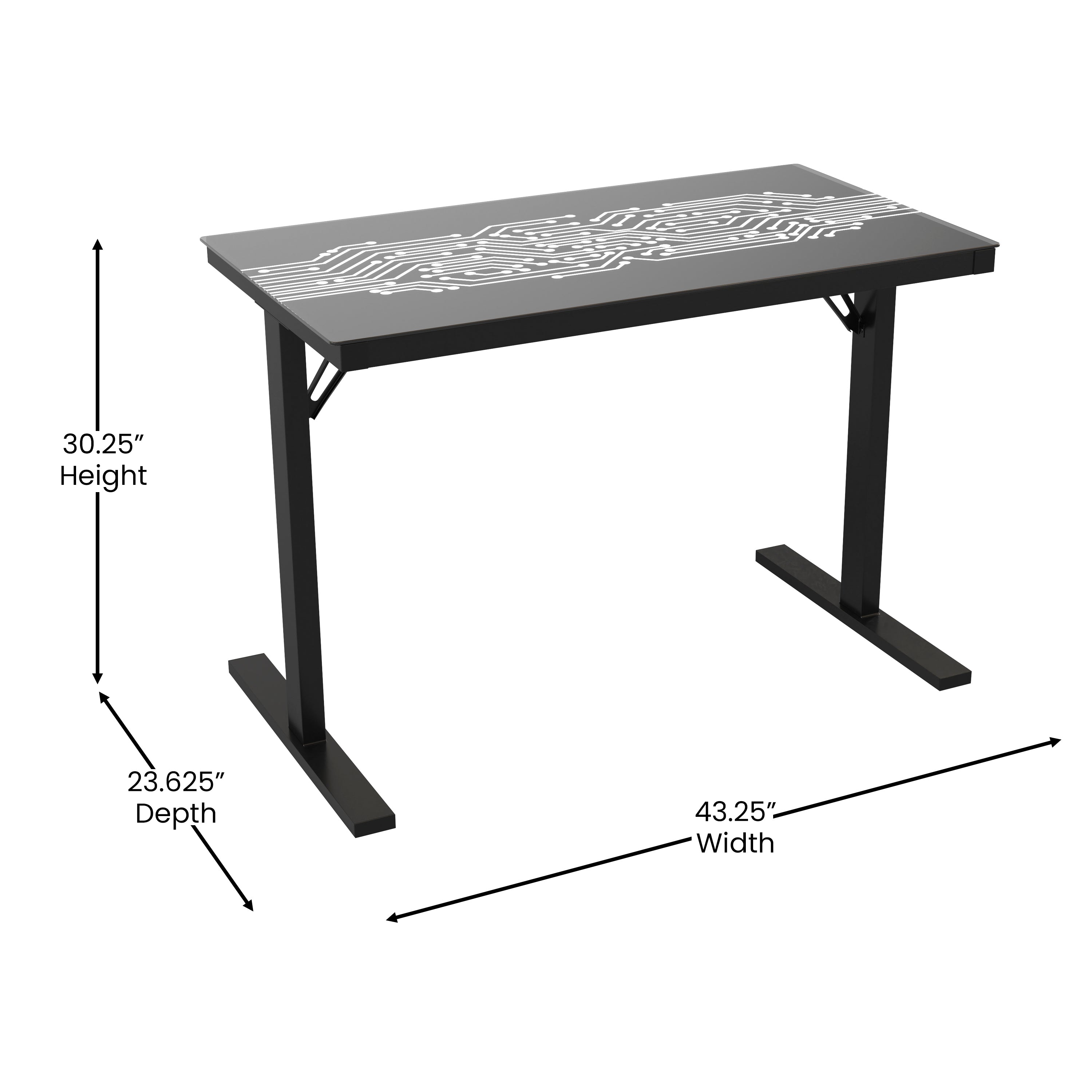 Shan 43" Commercial Grade Gaming Desk with LED Lights, Tempered Glass Desktop, Home or Office Computer Table, Steel Frame with LED Light Remote, Black