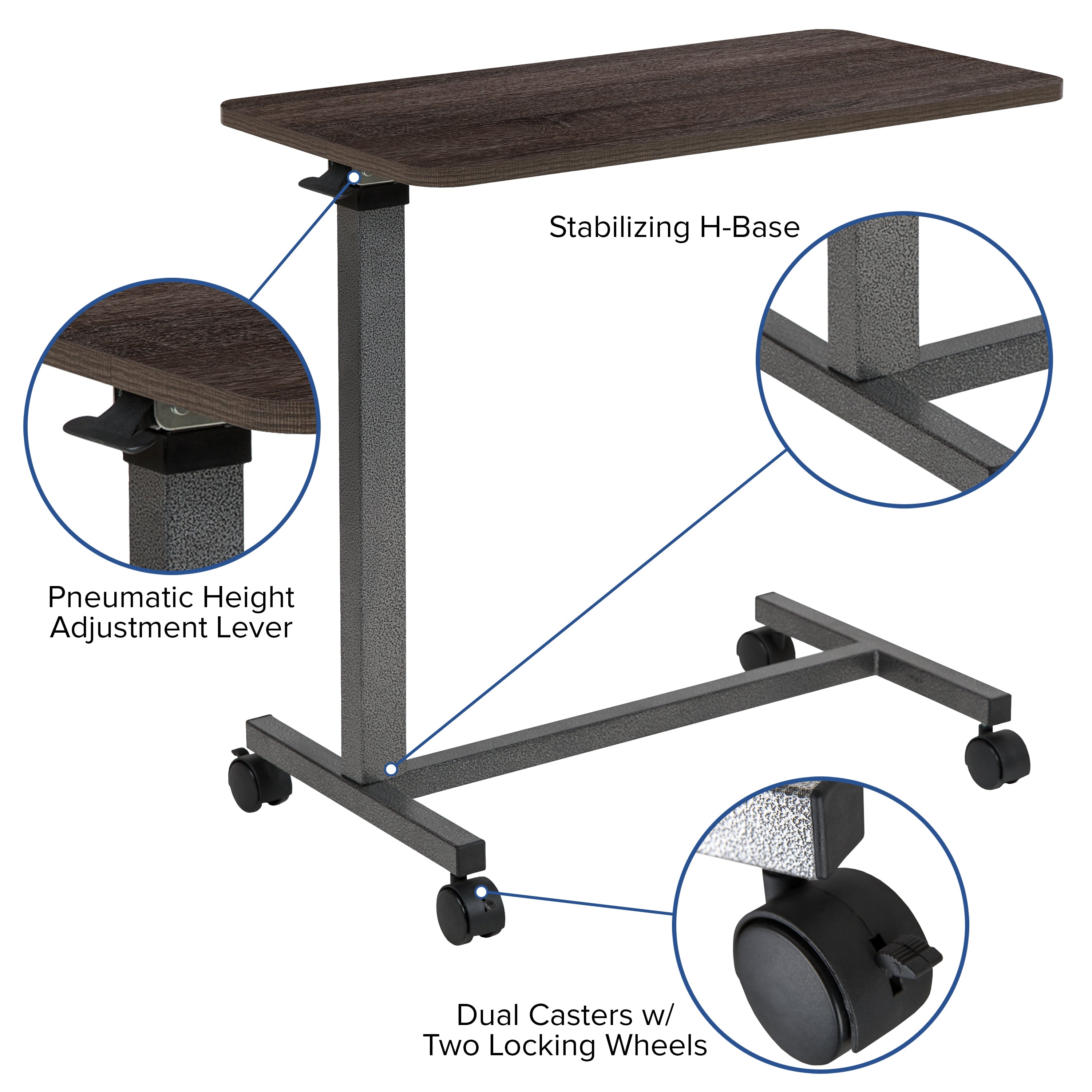 Fenwick Adjustable Overbed Table with Wheels for Home and Hospital