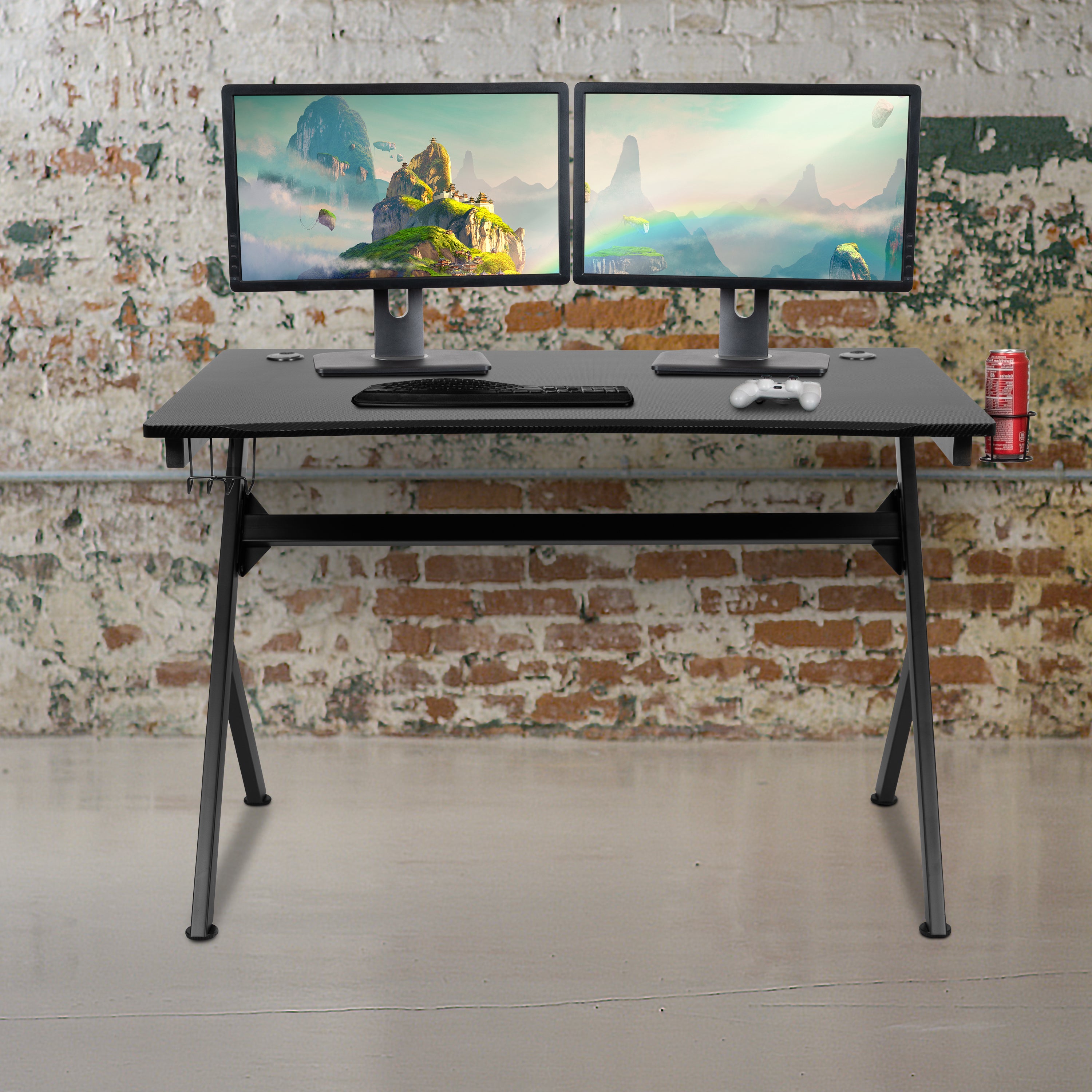 Duncan Gaming Desk 45.25" x 29" Computer Table Gamer Workstation with Headphone Holder and 2 Cable Management Holes