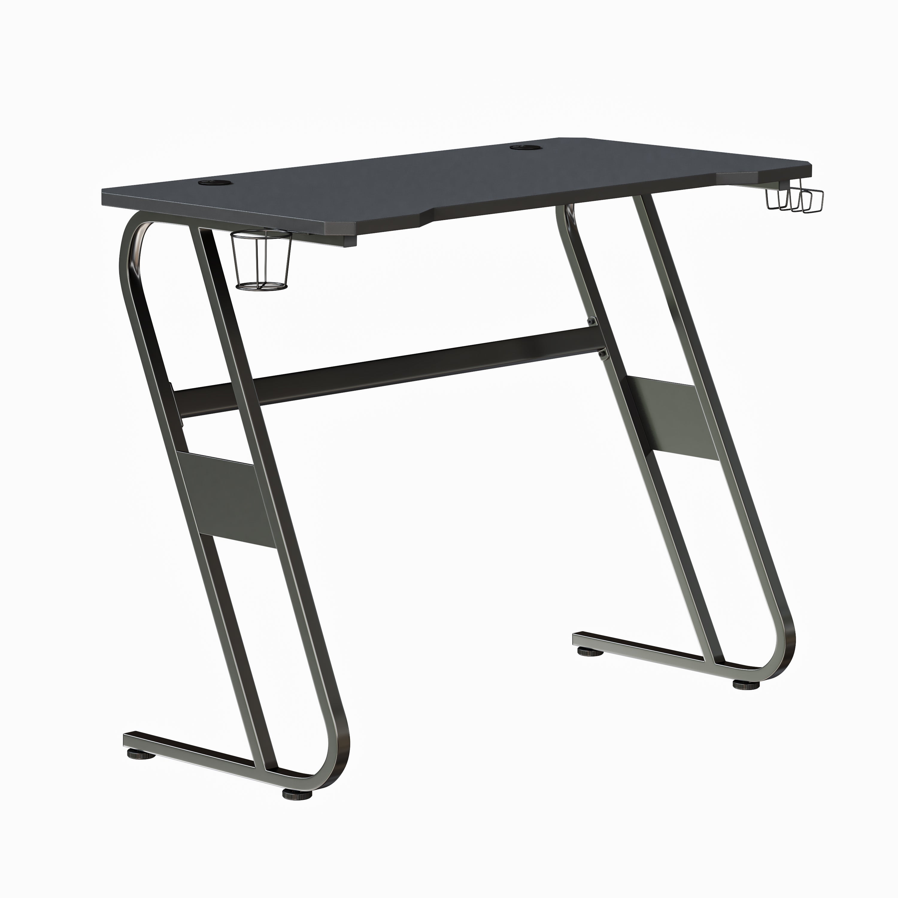 Fisher Black Gaming Ergonomic Desk with Cup Holder and Headphone Hook