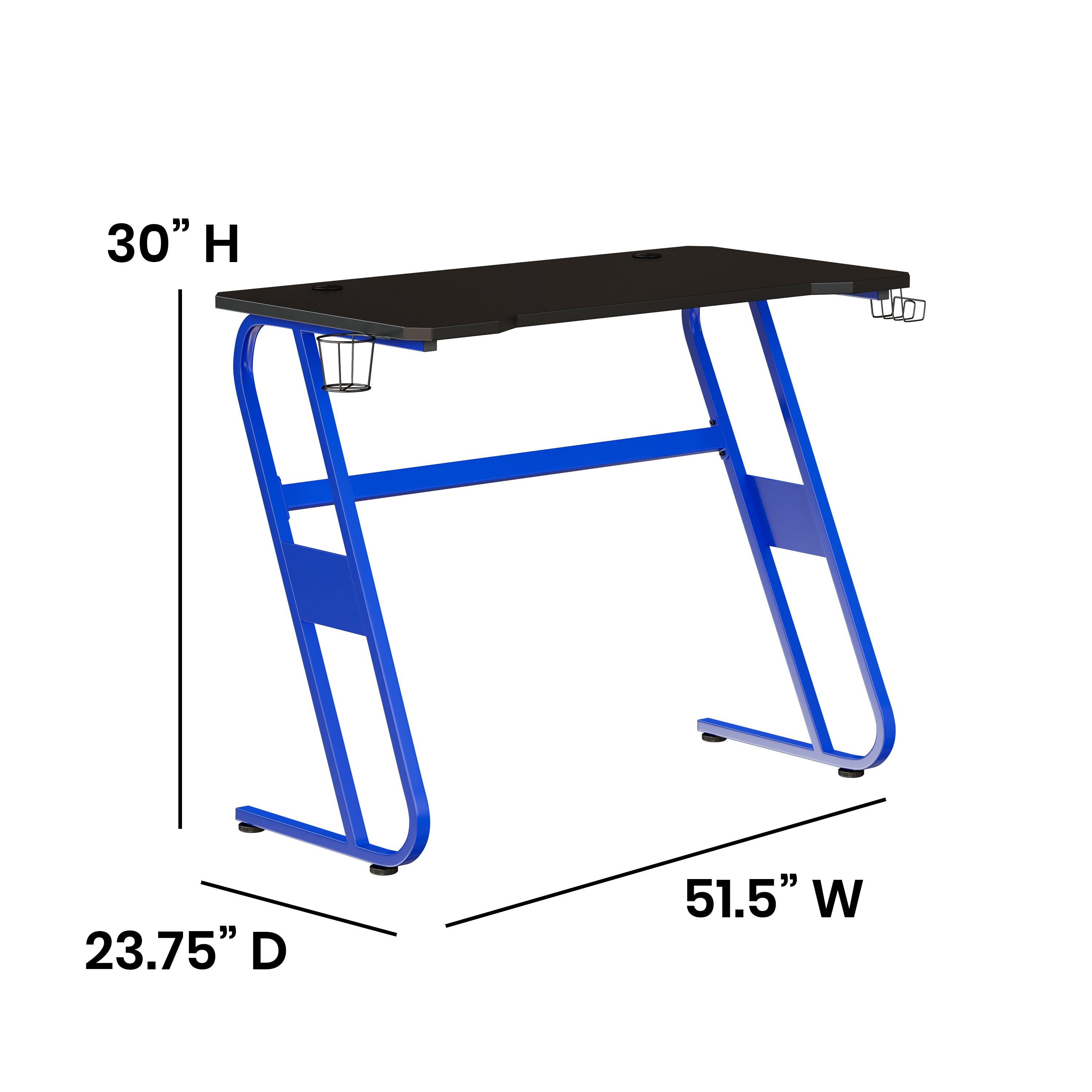 Fisher Blue Gaming Ergonomic Desk with Cup Holder and Headphone Hook