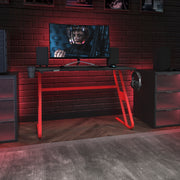 Fisher Red Gaming Ergonomic Desk with Cup Holder and Headphone Hook