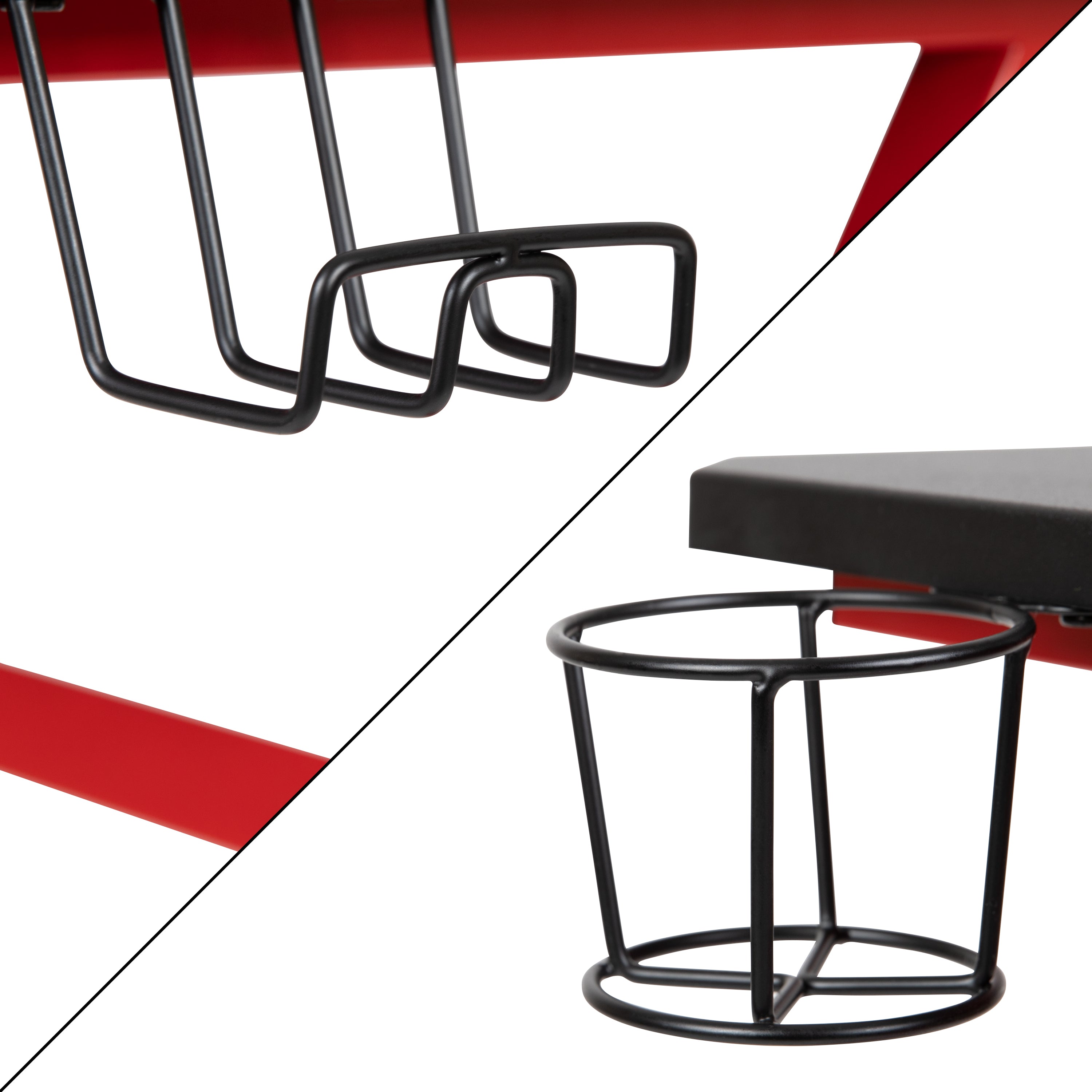 Fisher Red Gaming Ergonomic Desk with Cup Holder and Headphone Hook