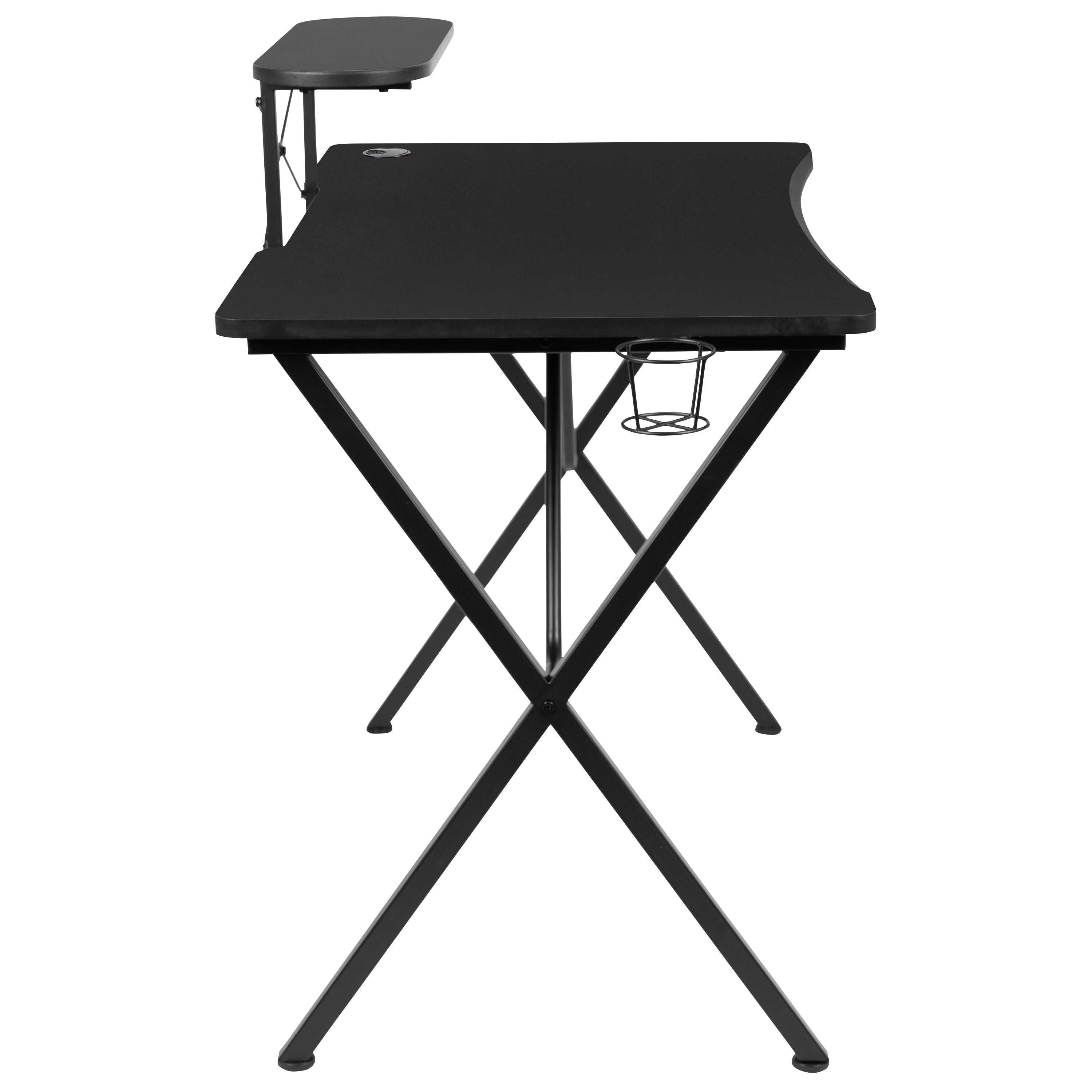 Mallot Black Gaming Desk with Cup Holder, Headphone Hook, and Monitor/Smartphone Stand