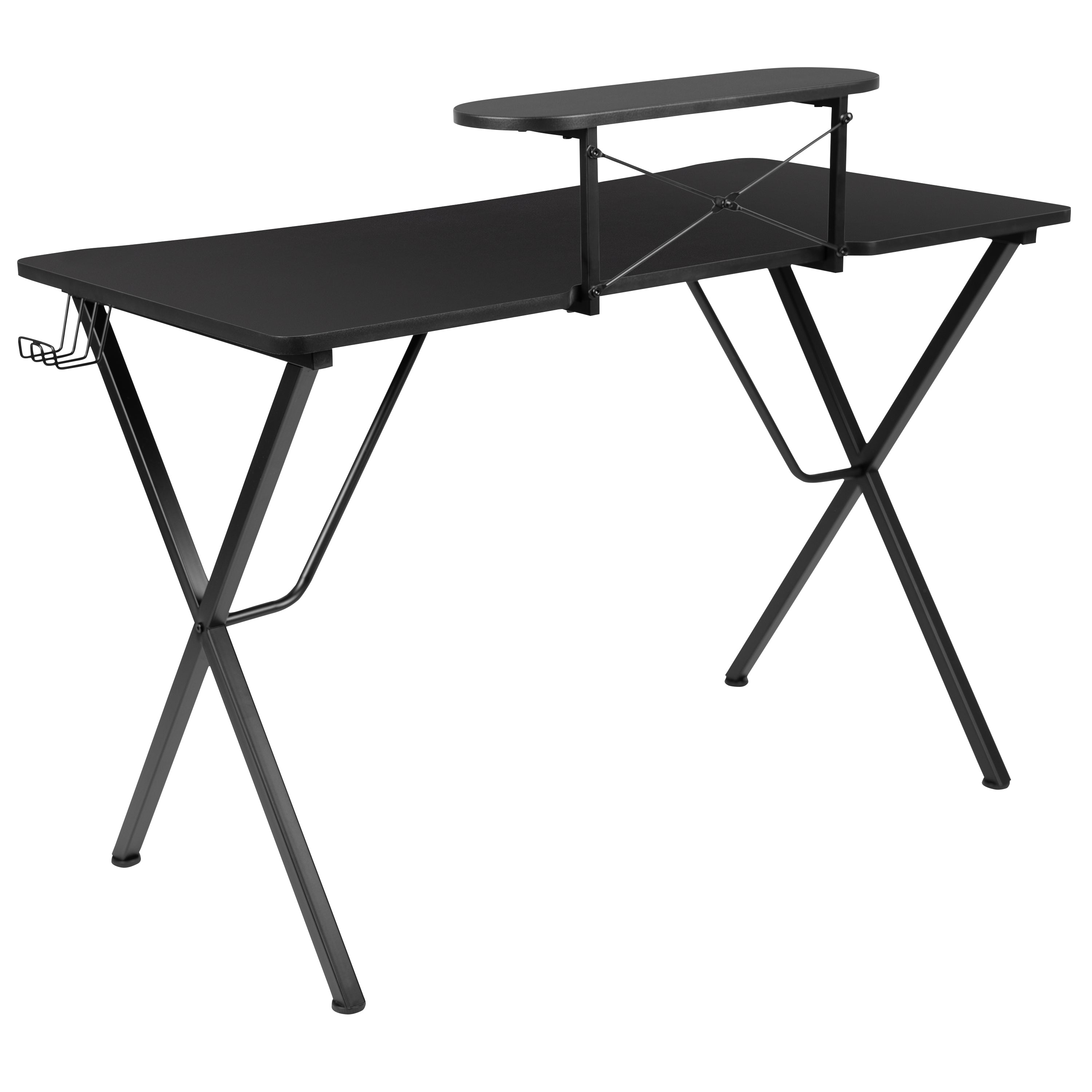Mallot Black Gaming Desk with Cup Holder, Headphone Hook, and Monitor/Smartphone Stand