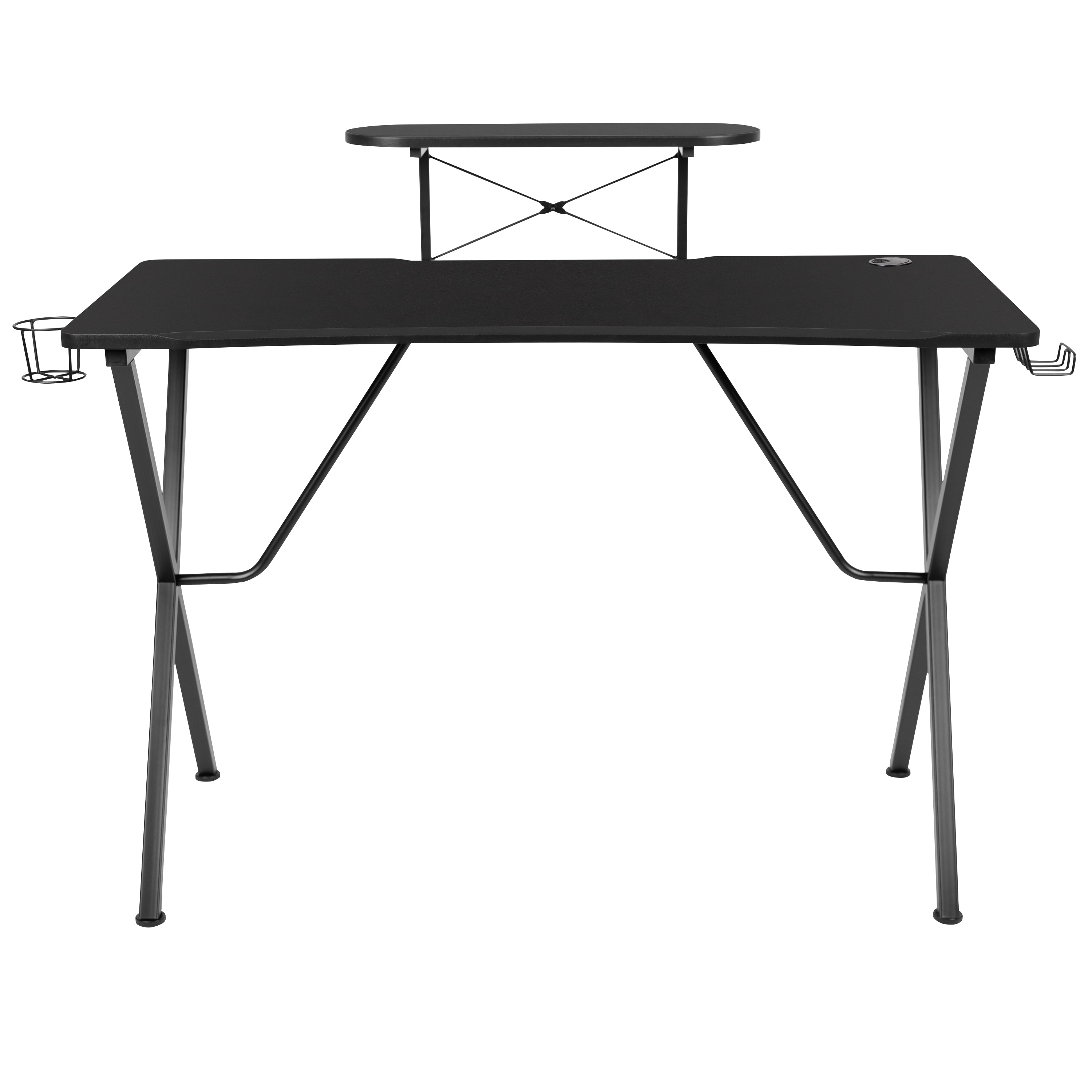 Mallot Black Gaming Desk with Cup Holder, Headphone Hook, and Monitor/Smartphone Stand
