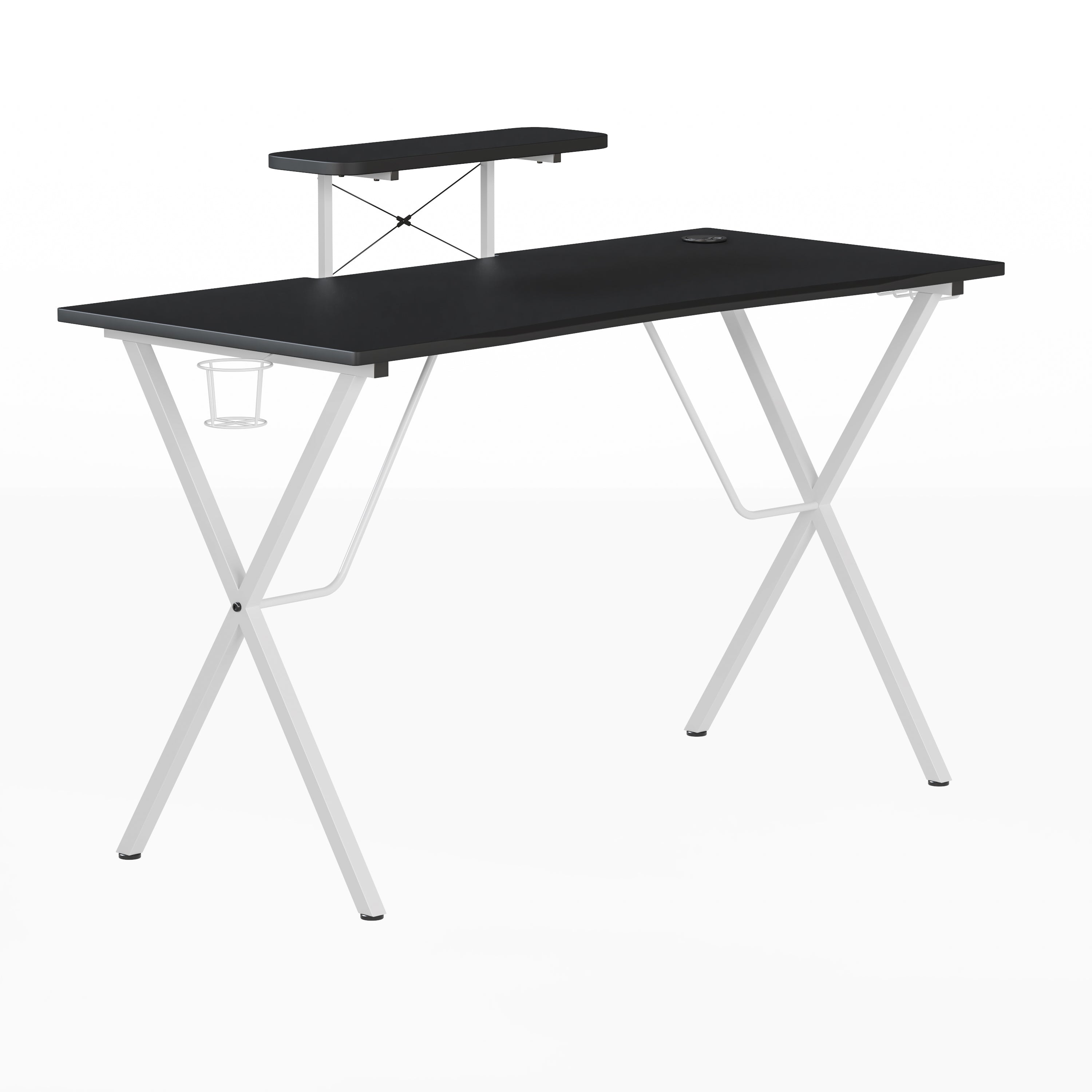 Mallot Black Gaming Desk and White Frame with Cup Holder, Headphone Hook, and Monitor/Smartphone Stand