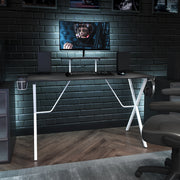 Mallot Black Gaming Desk and White Frame with Cup Holder, Headphone Hook, and Monitor/Smartphone Stand