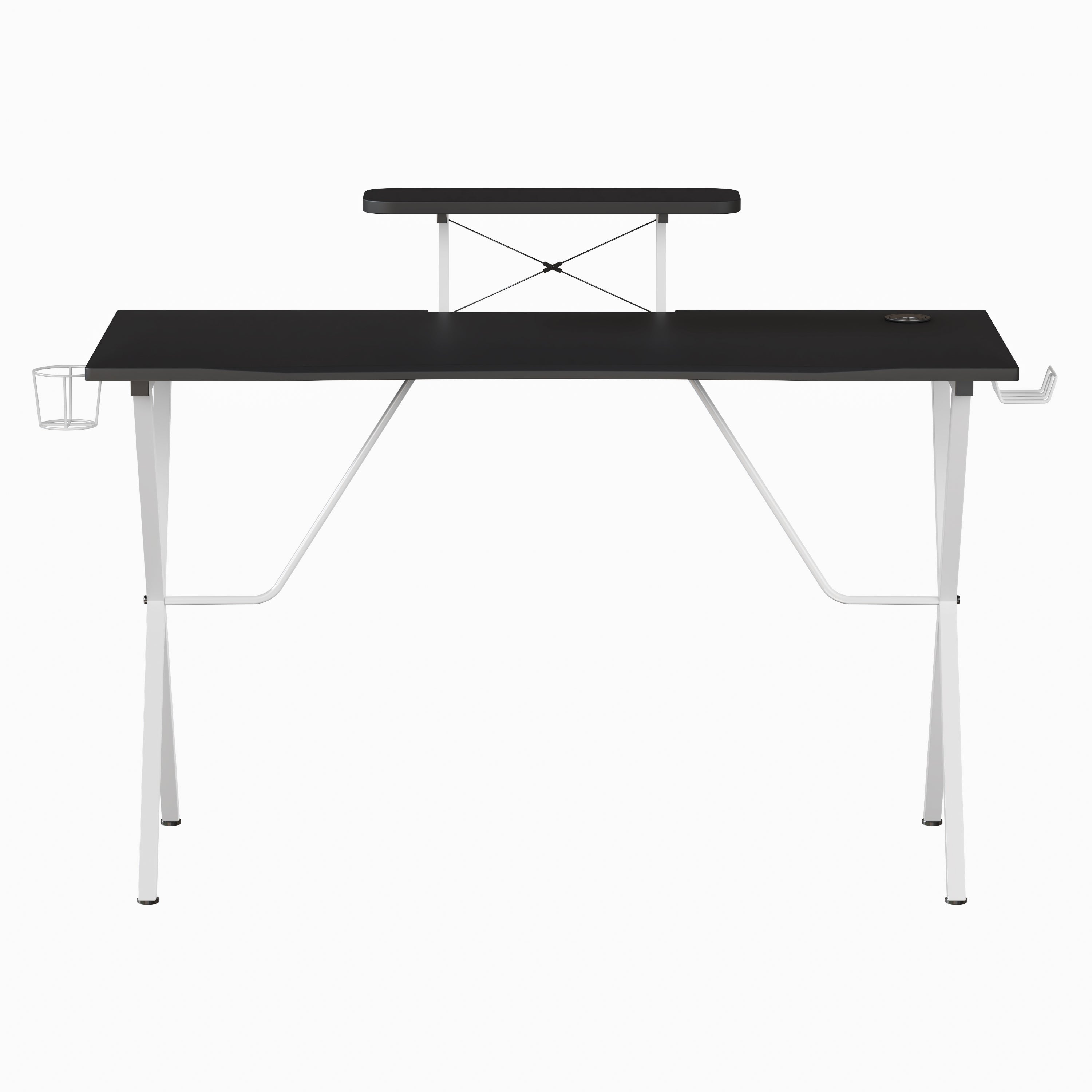 Mallot Black Gaming Desk and White Frame with Cup Holder, Headphone Hook, and Monitor/Smartphone Stand