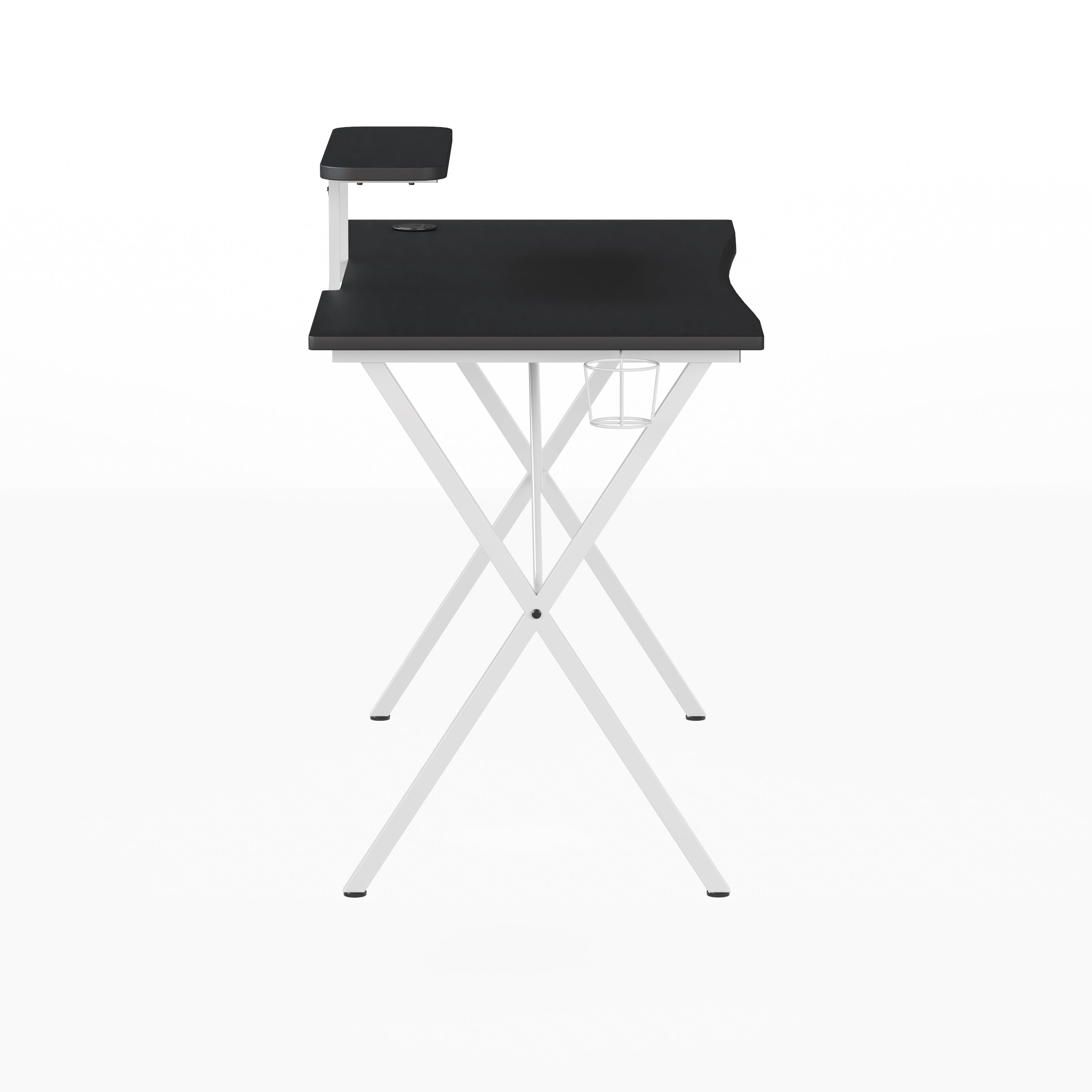 Mallot Black Gaming Desk and White Frame with Cup Holder, Headphone Hook, and Monitor/Smartphone Stand