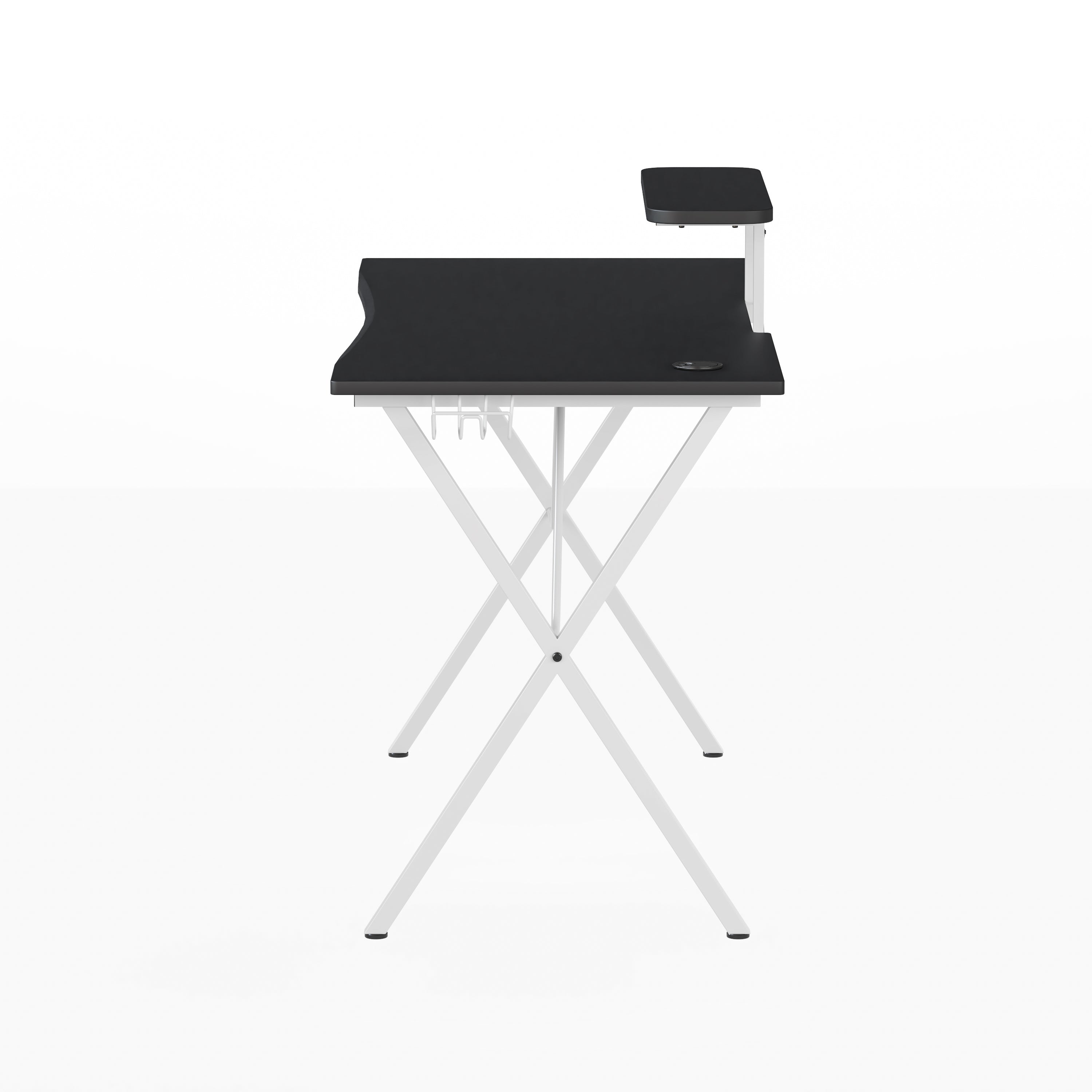 Mallot Black Gaming Desk and White Frame with Cup Holder, Headphone Hook, and Monitor/Smartphone Stand