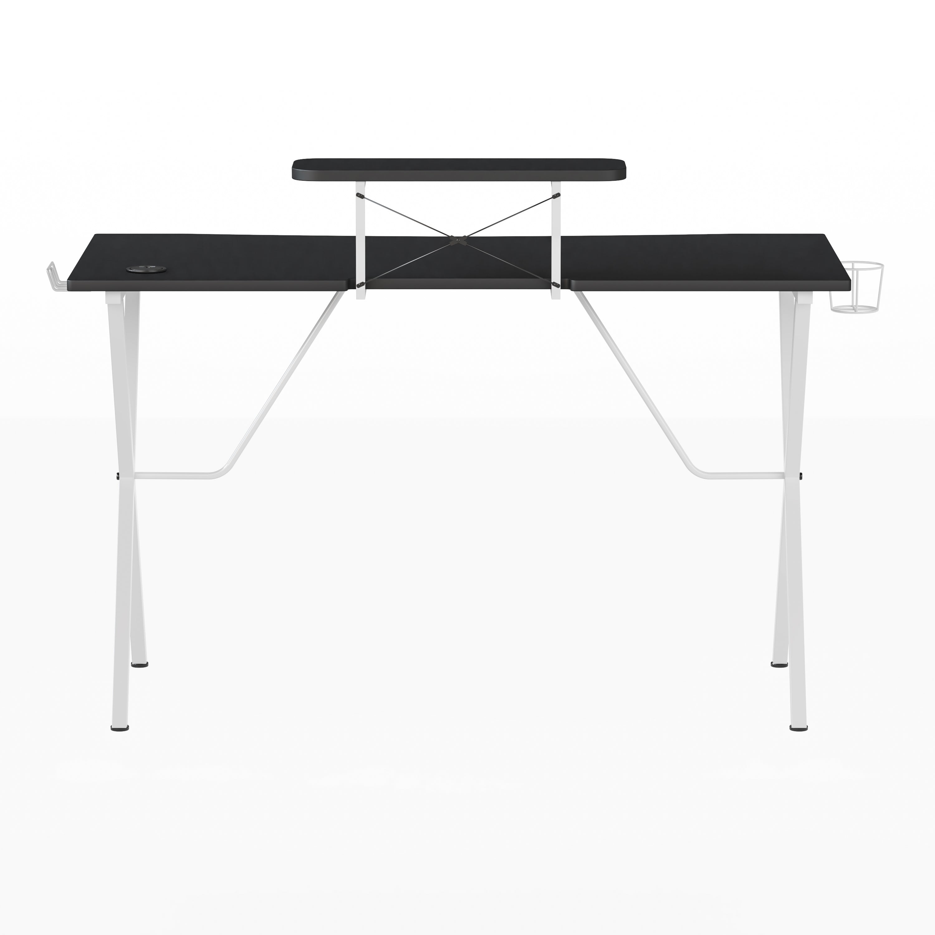 Mallot Black Gaming Desk and White Frame with Cup Holder, Headphone Hook, and Monitor/Smartphone Stand