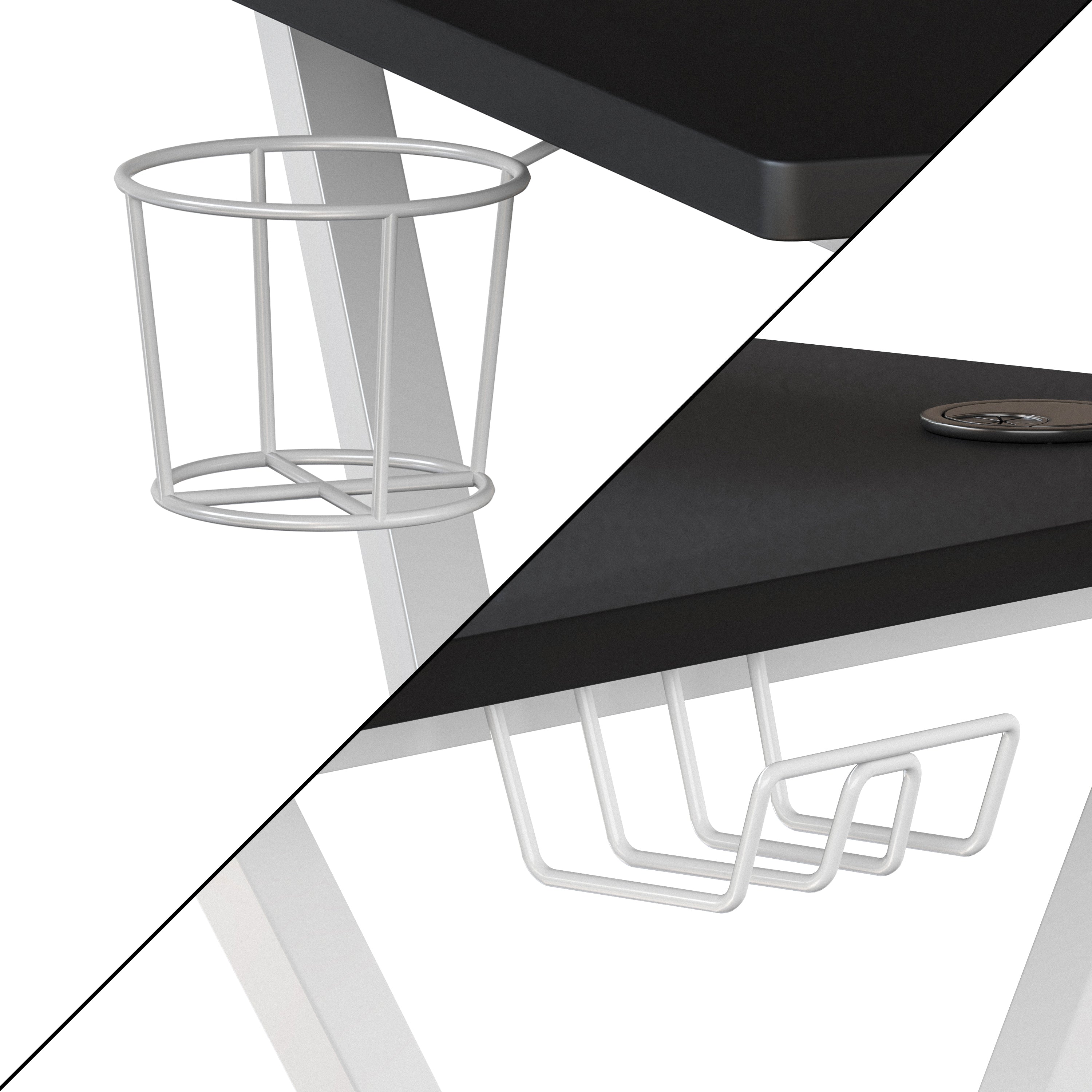 Mallot Black Gaming Desk and White Frame with Cup Holder, Headphone Hook, and Monitor/Smartphone Stand