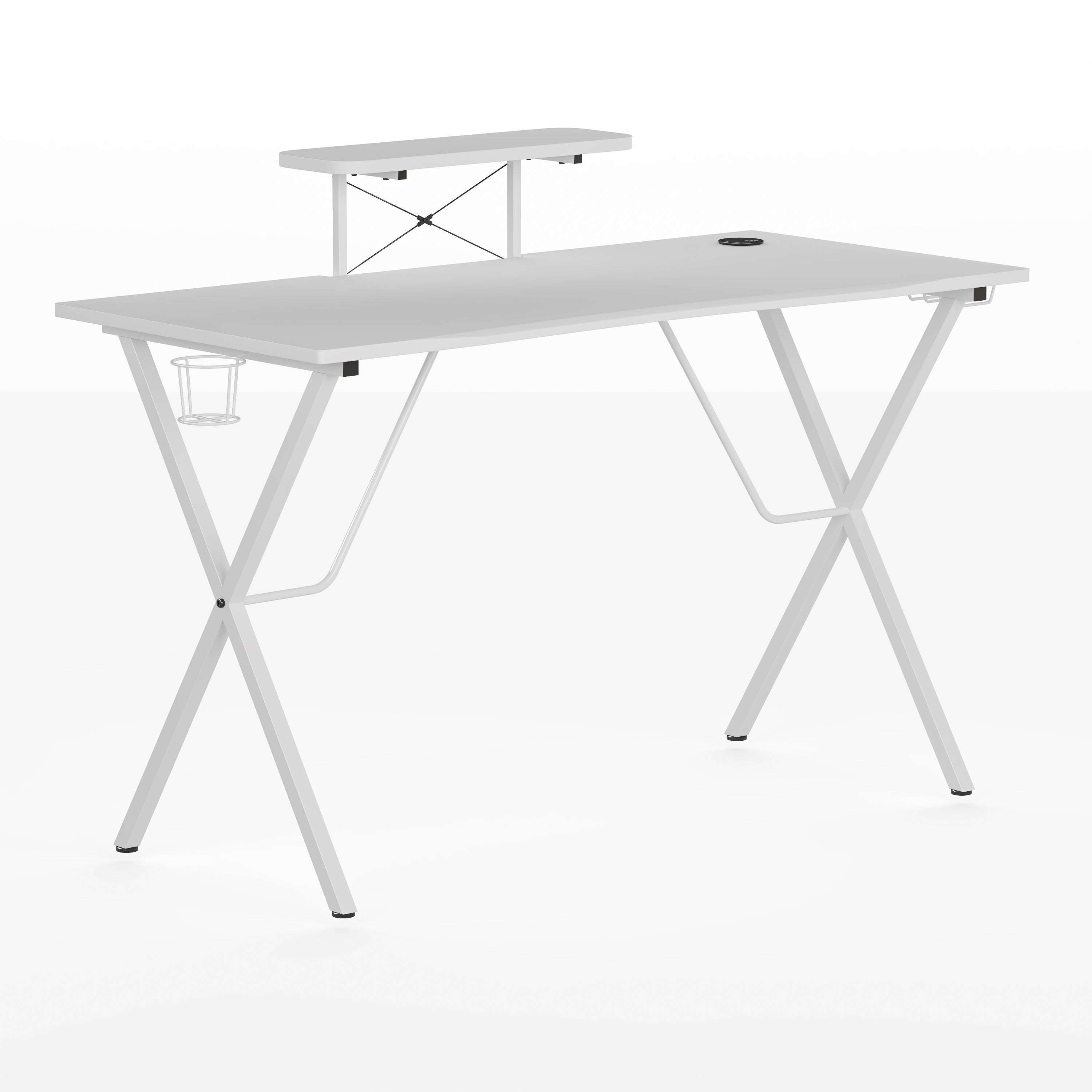 Mallot White Gaming Desk with Cup Holder, Headphone Hook, and Monitor/Smartphone Stand