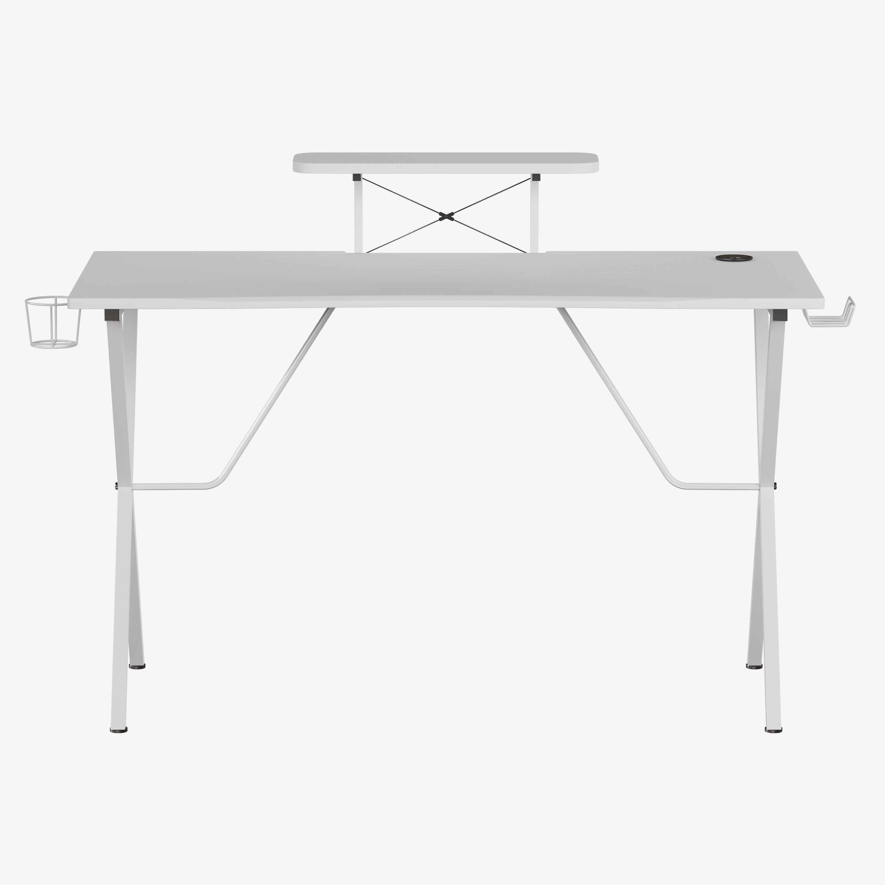 Mallot White Gaming Desk with Cup Holder, Headphone Hook, and Monitor/Smartphone Stand