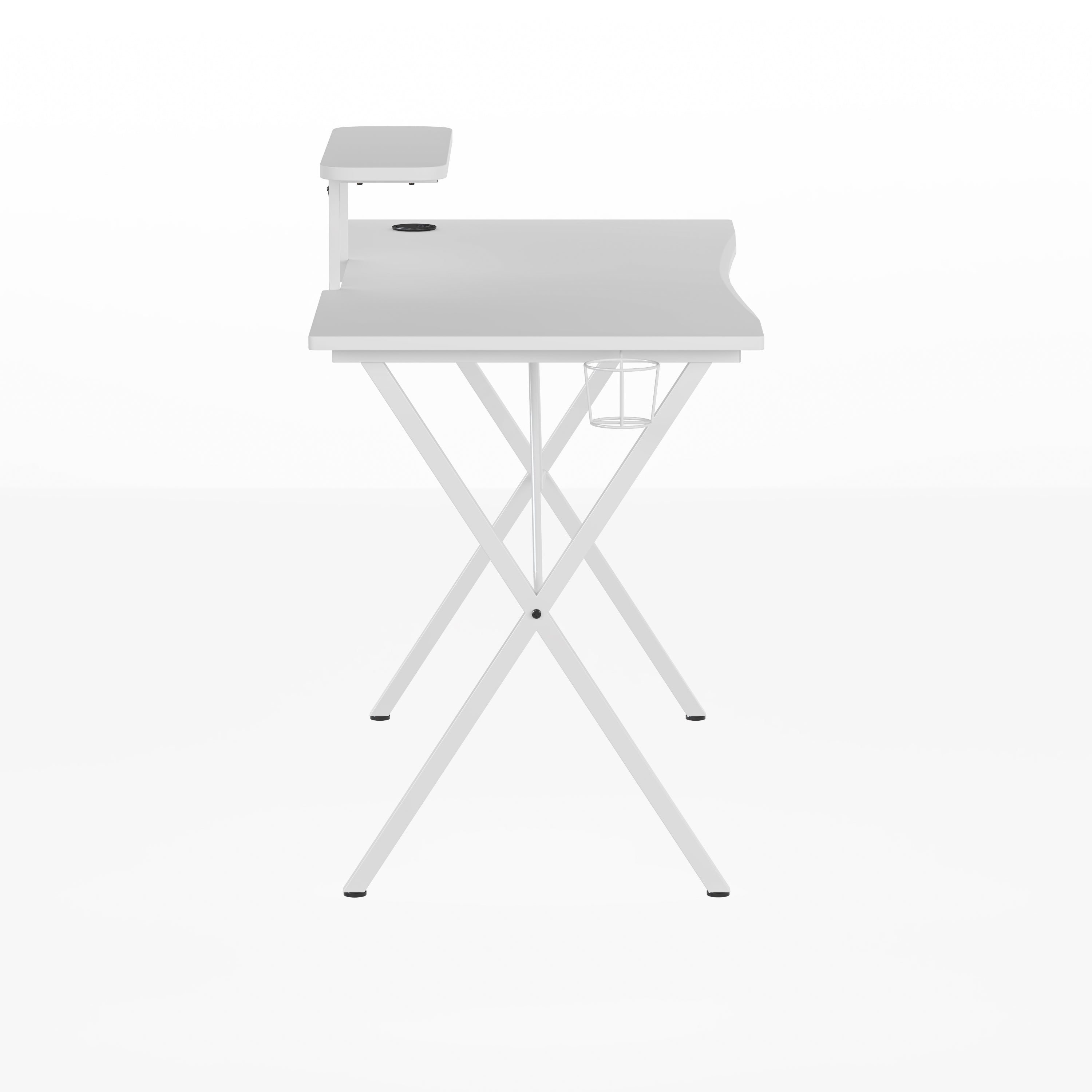 Mallot White Gaming Desk with Cup Holder, Headphone Hook, and Monitor/Smartphone Stand