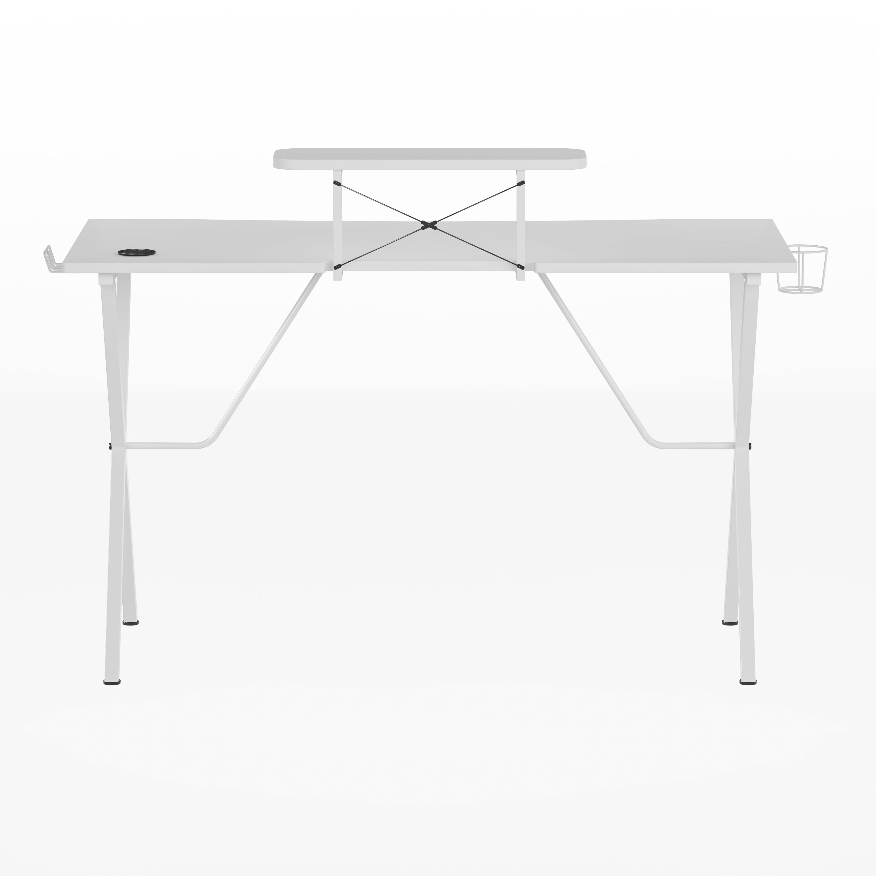 Mallot White Gaming Desk with Cup Holder, Headphone Hook, and Monitor/Smartphone Stand