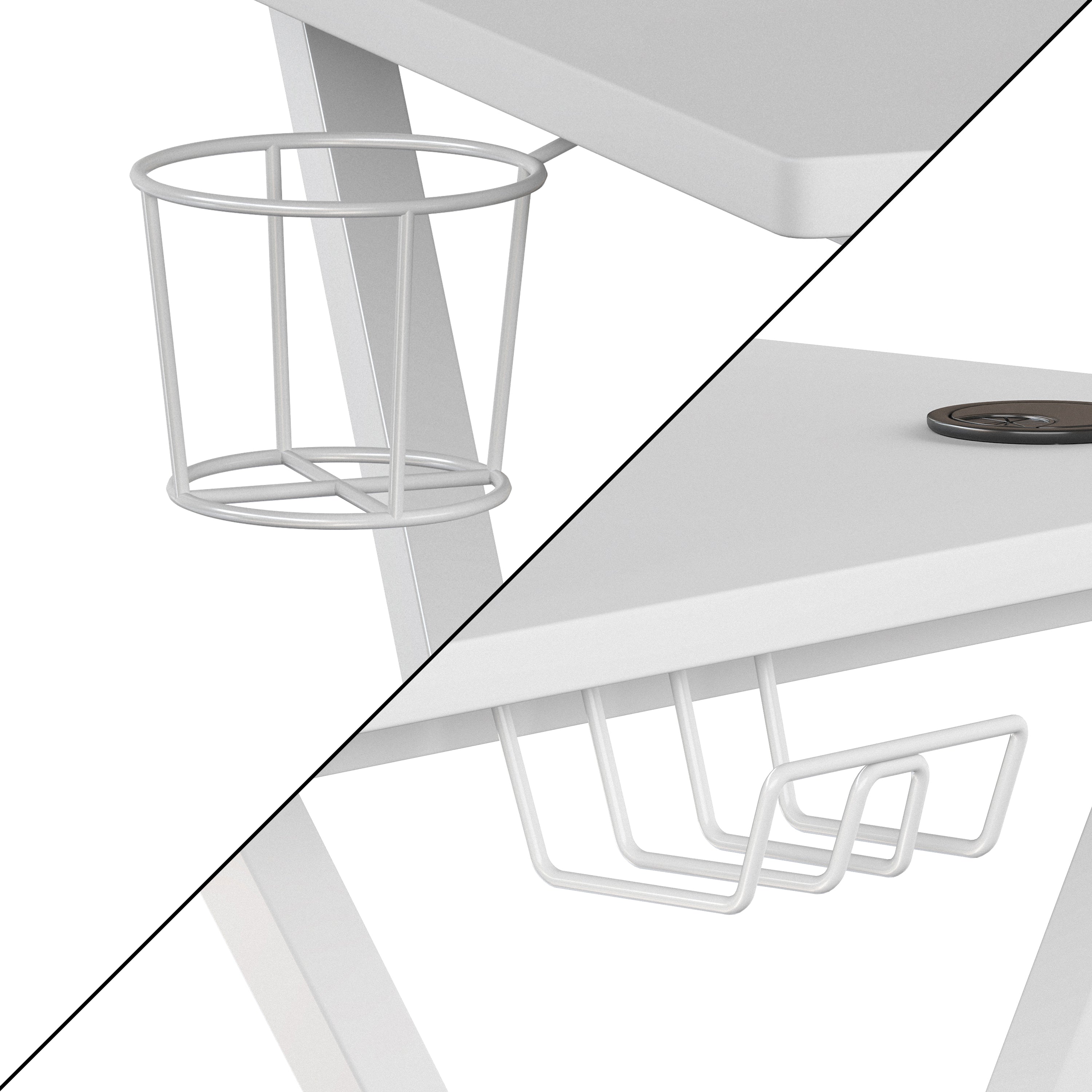 Mallot White Gaming Desk with Cup Holder, Headphone Hook, and Monitor/Smartphone Stand