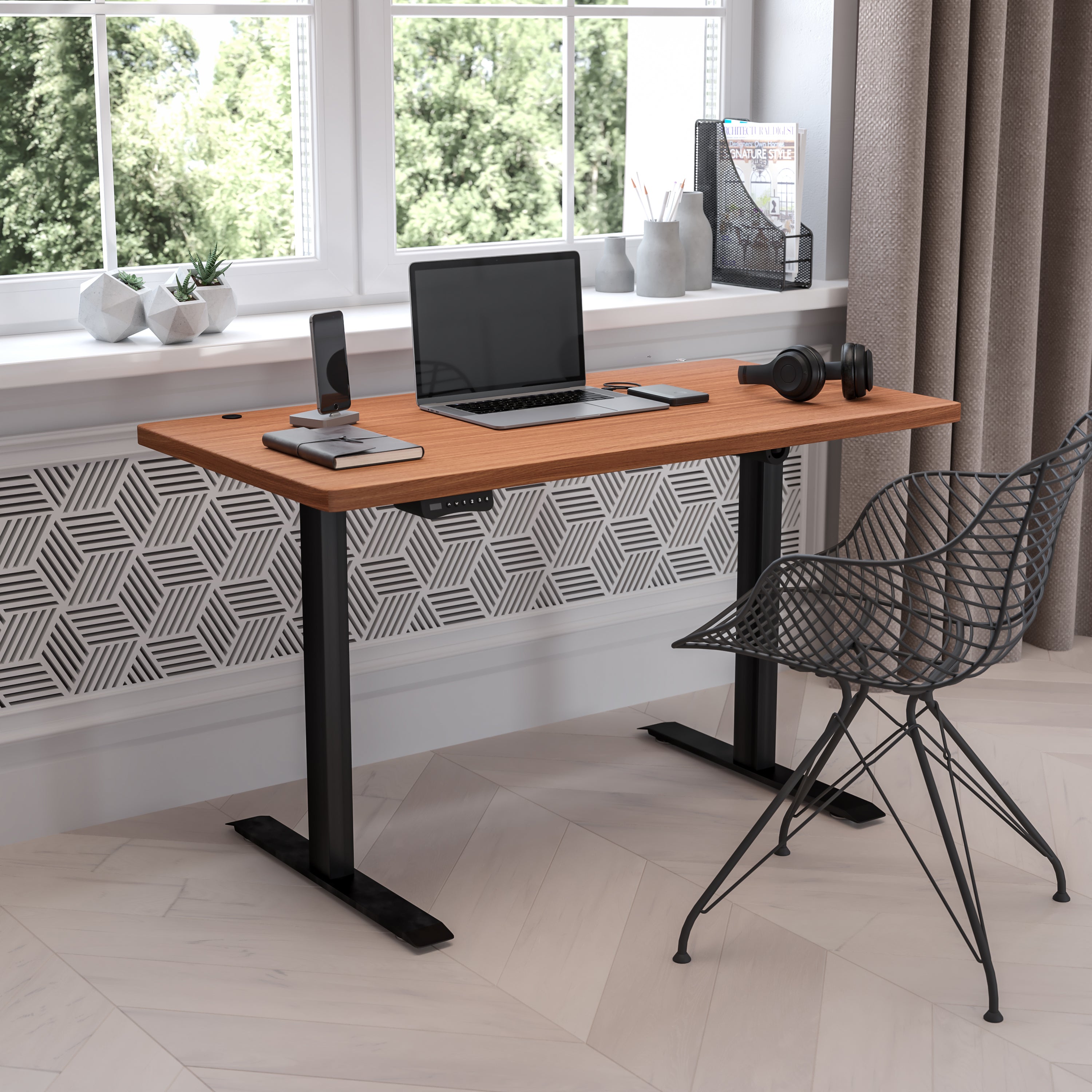 Tanner Electric Height Adjustable Standing Desk - Table Top 48" Wide - 24" Deep (Mahogany)