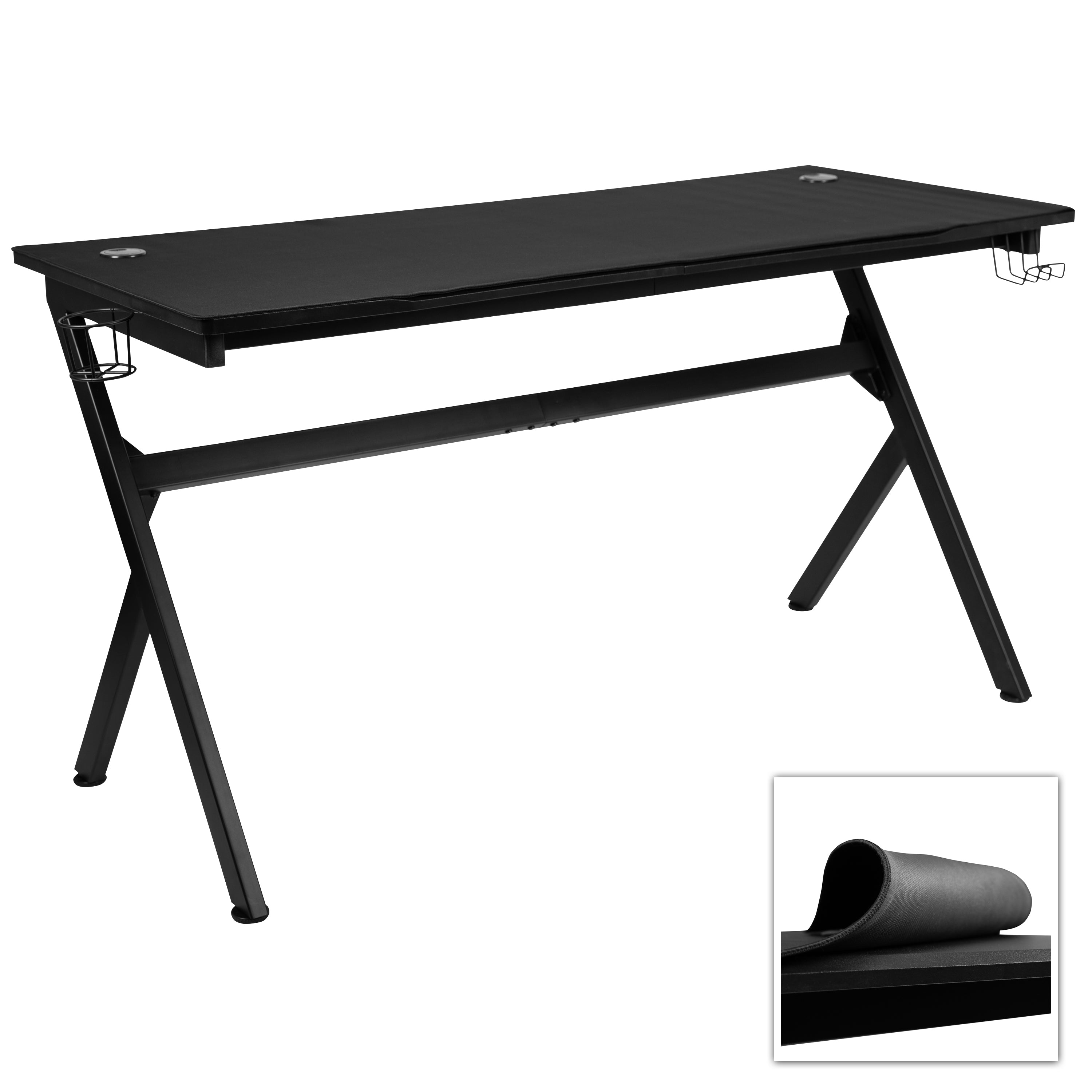 Duncan 55" x 24" Extra Large Gaming Desk with Headphone Hook and Cup Holder - Free Mouse Pad