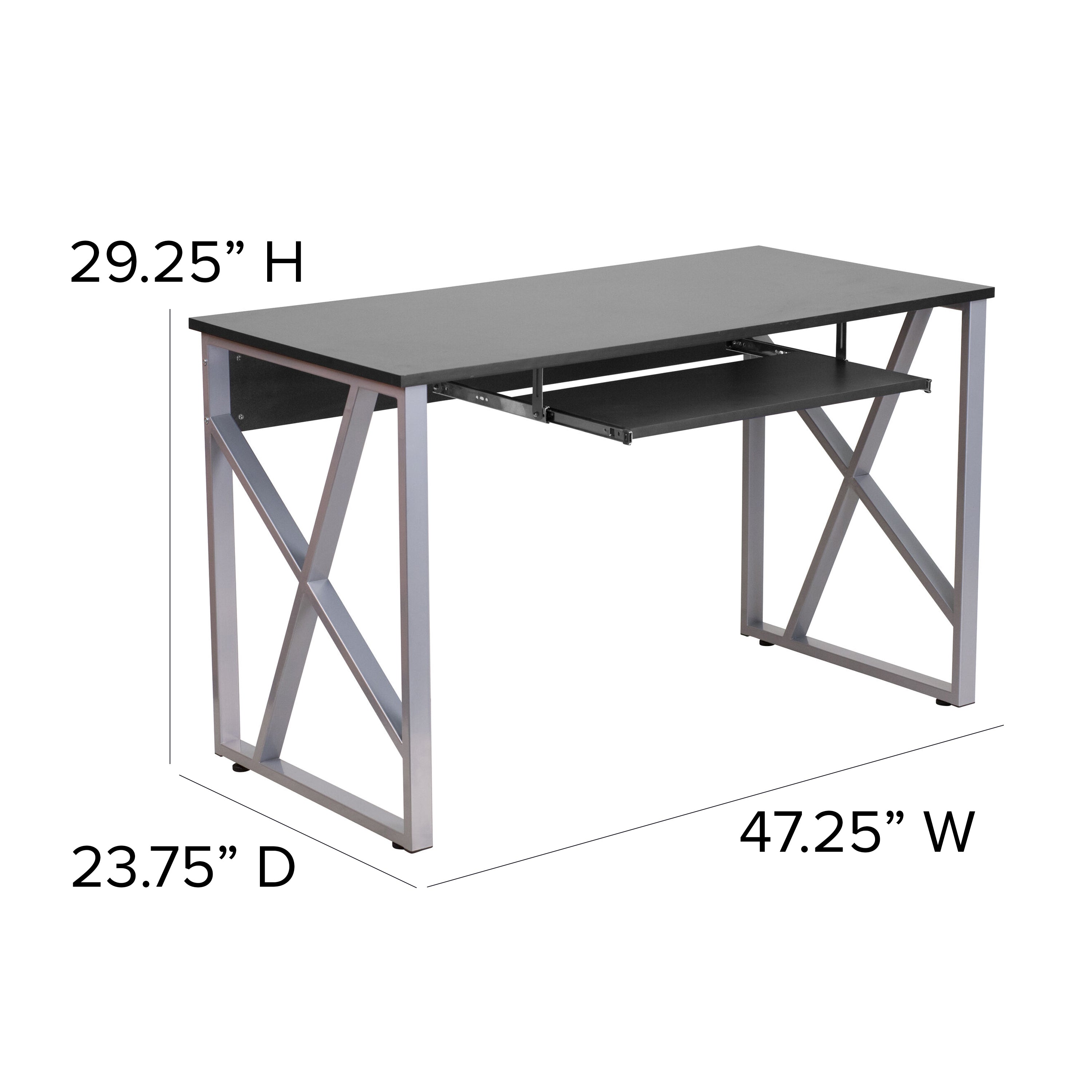 Salvador Black Computer Desk with Pull-Out Keyboard Tray and Cross-Brace Frame