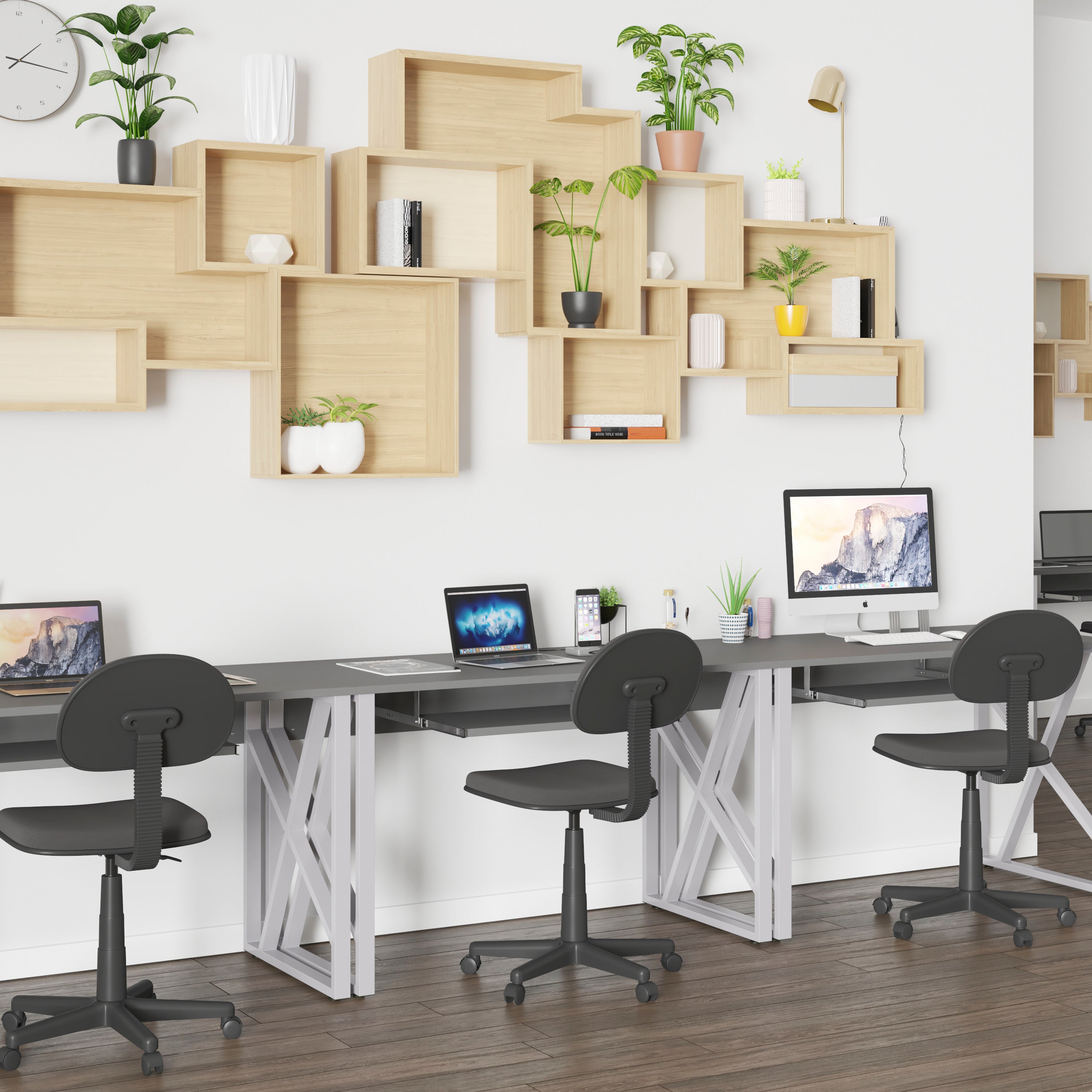 Salvador Black Computer Desk with Pull-Out Keyboard Tray and Cross-Brace Frame