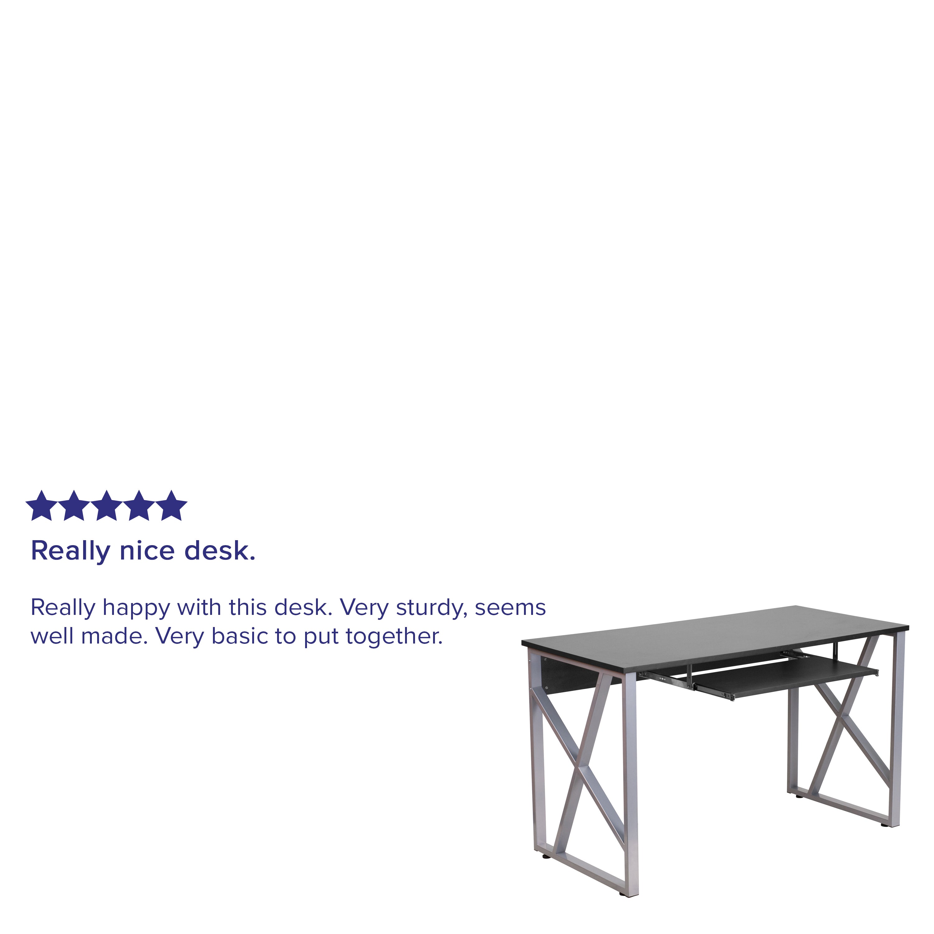 Salvador Black Computer Desk with Pull-Out Keyboard Tray and Cross-Brace Frame