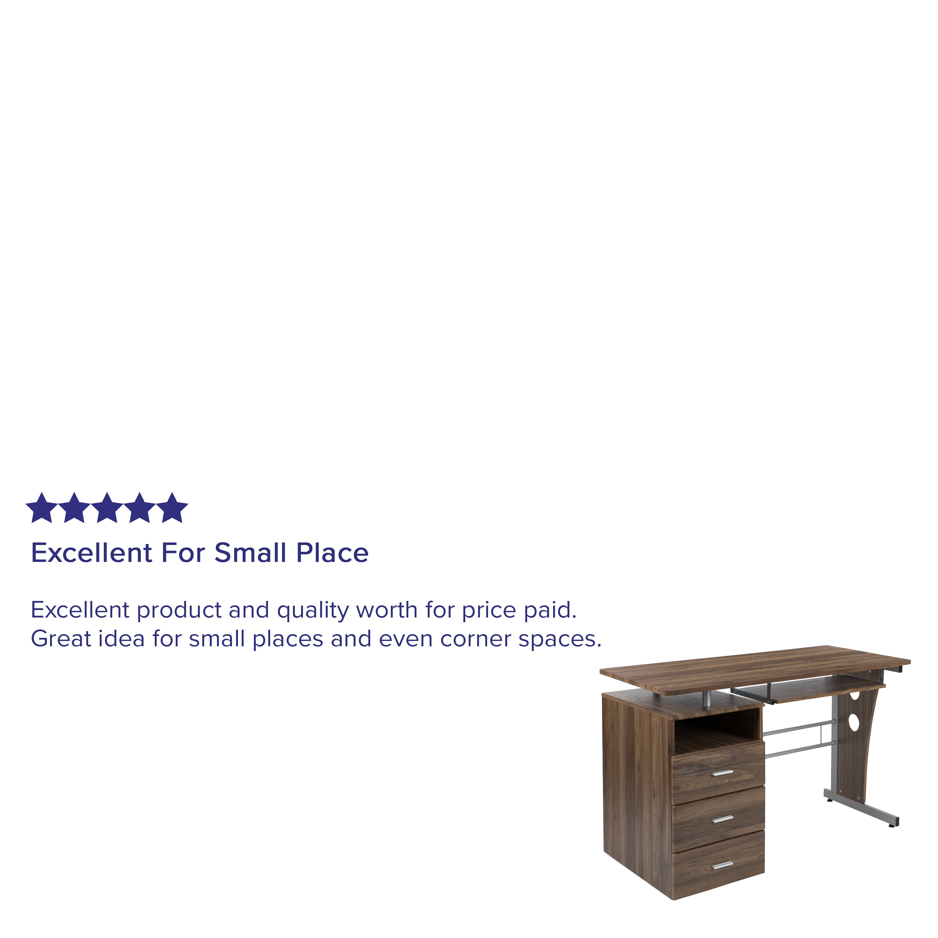 Joshua Rustic Walnut Desk with Three Drawer Pedestal and Pull-Out Keyboard Tray