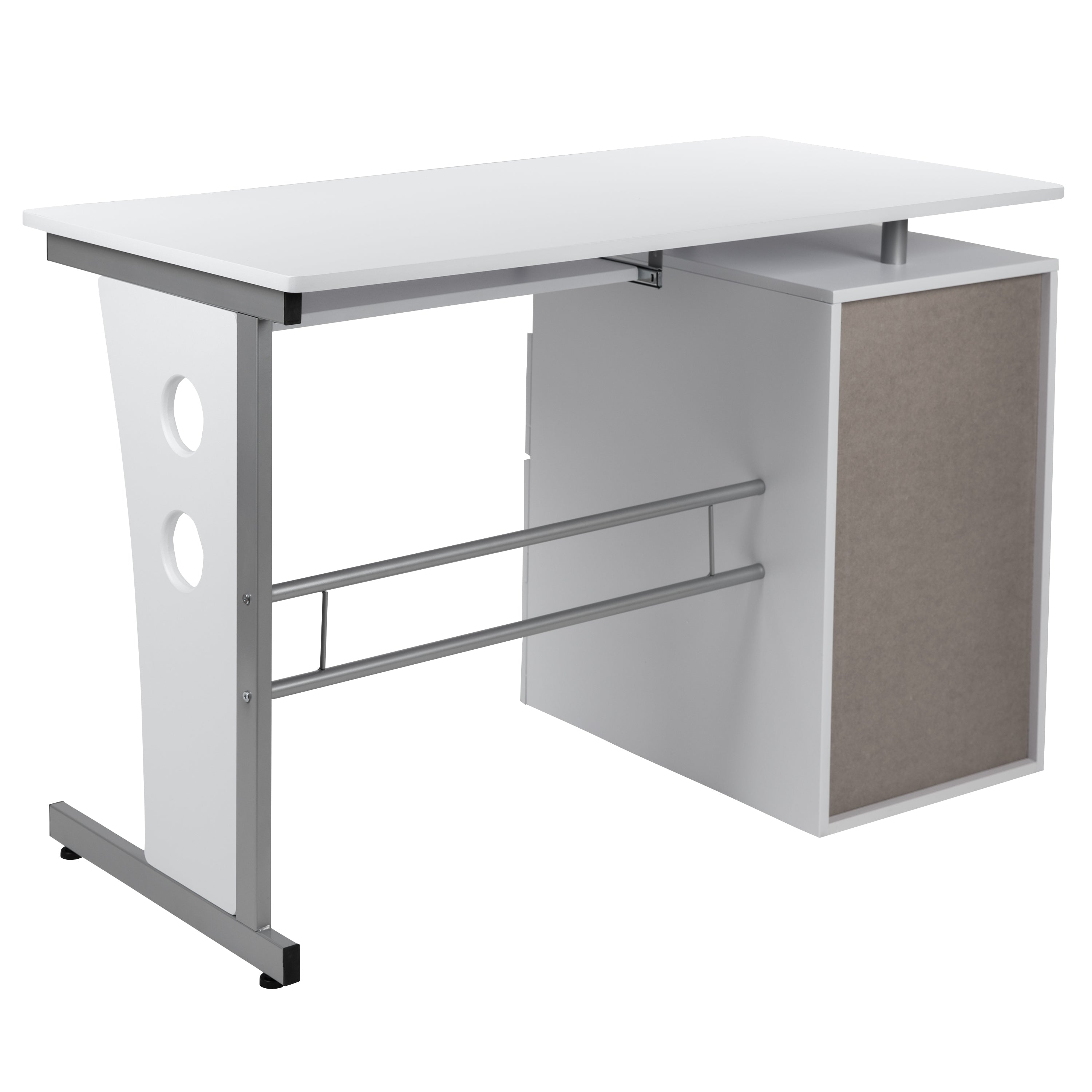 Joshua White Desk with Three Drawer Pedestal and Pull-Out Keyboard Tray