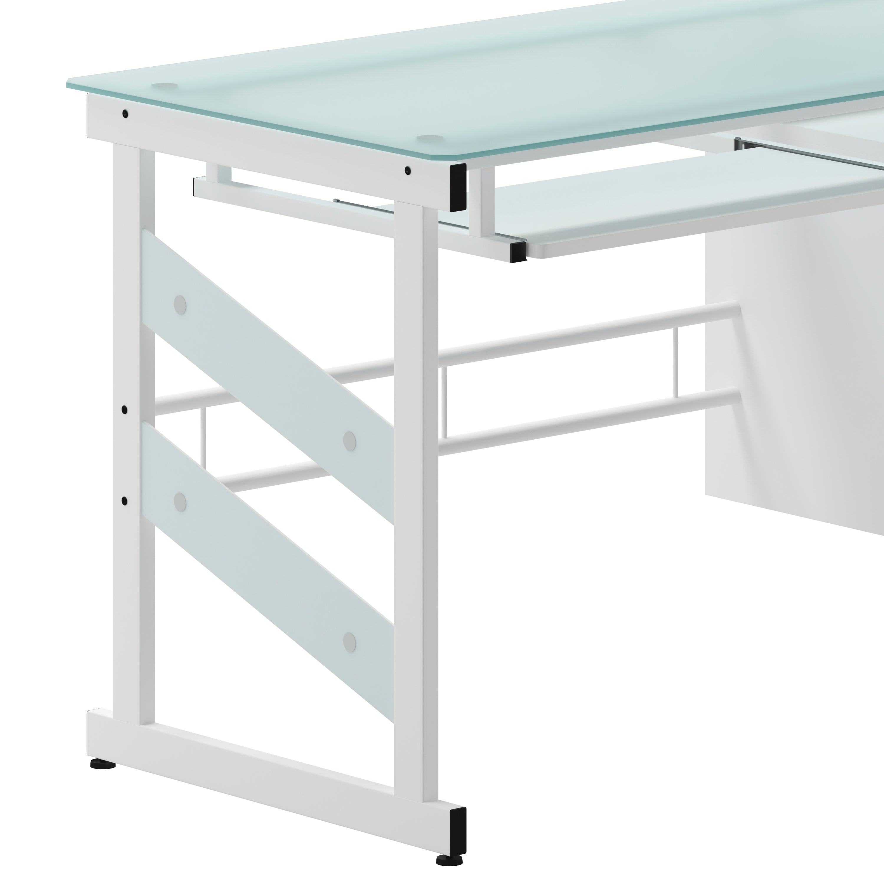 Singleton White Computer Desk with Frosted Glass Top and Three Drawer Pedestal