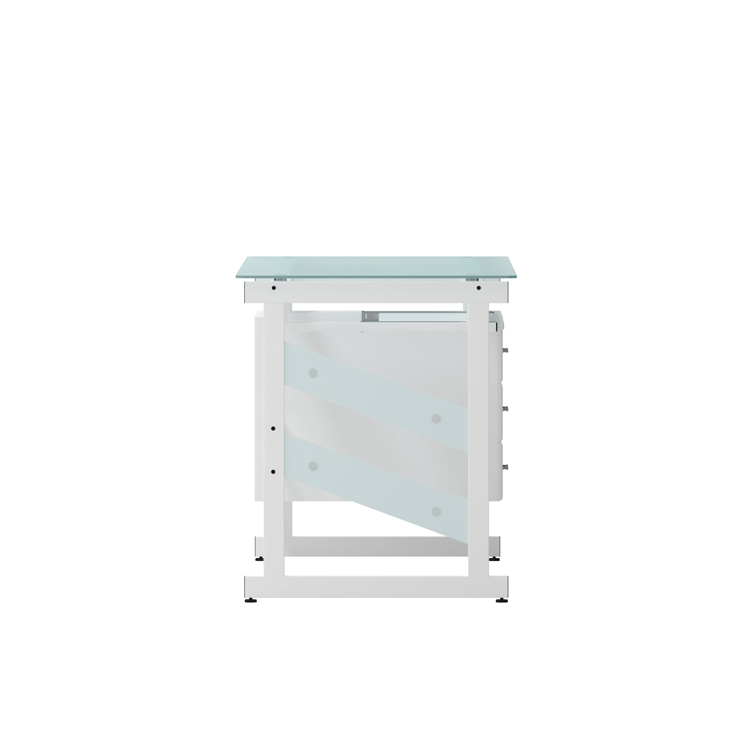 Singleton White Computer Desk with Frosted Glass Top and Three Drawer Pedestal