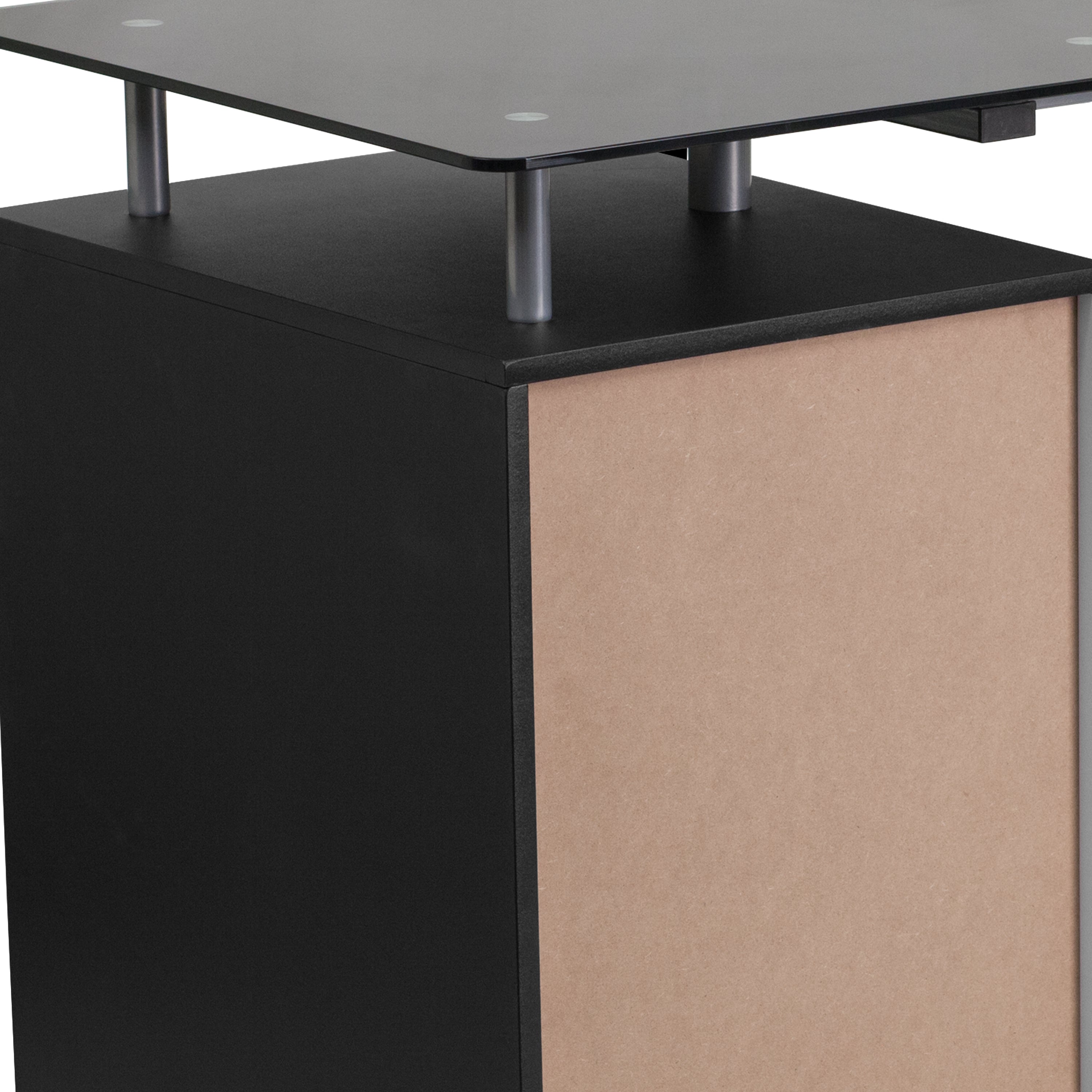 Singleton Black Glass Computer Desk with Three Drawer Pedestal
