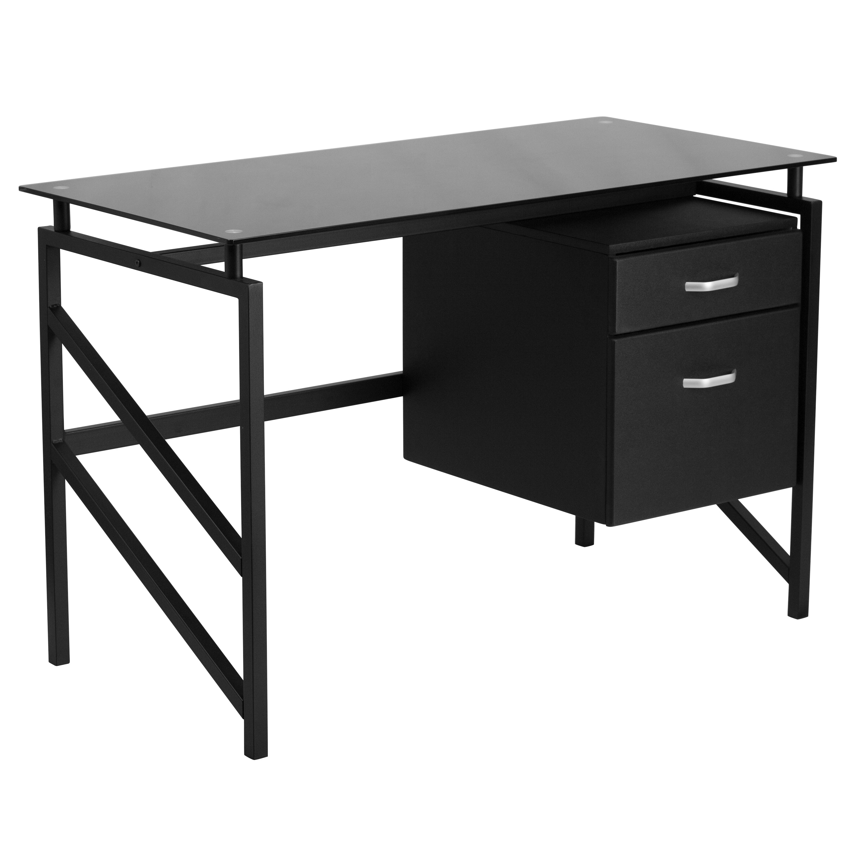 Singleton Glass Desk with Two Drawer Pedestal
