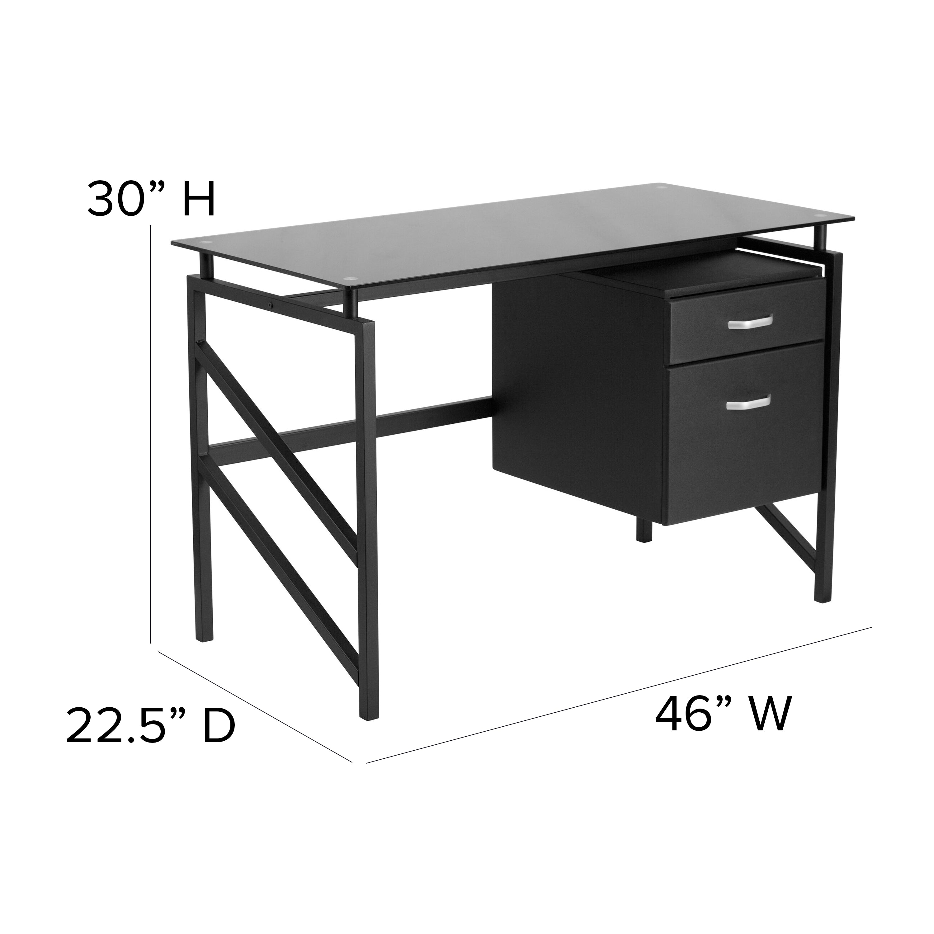Singleton Glass Desk with Two Drawer Pedestal